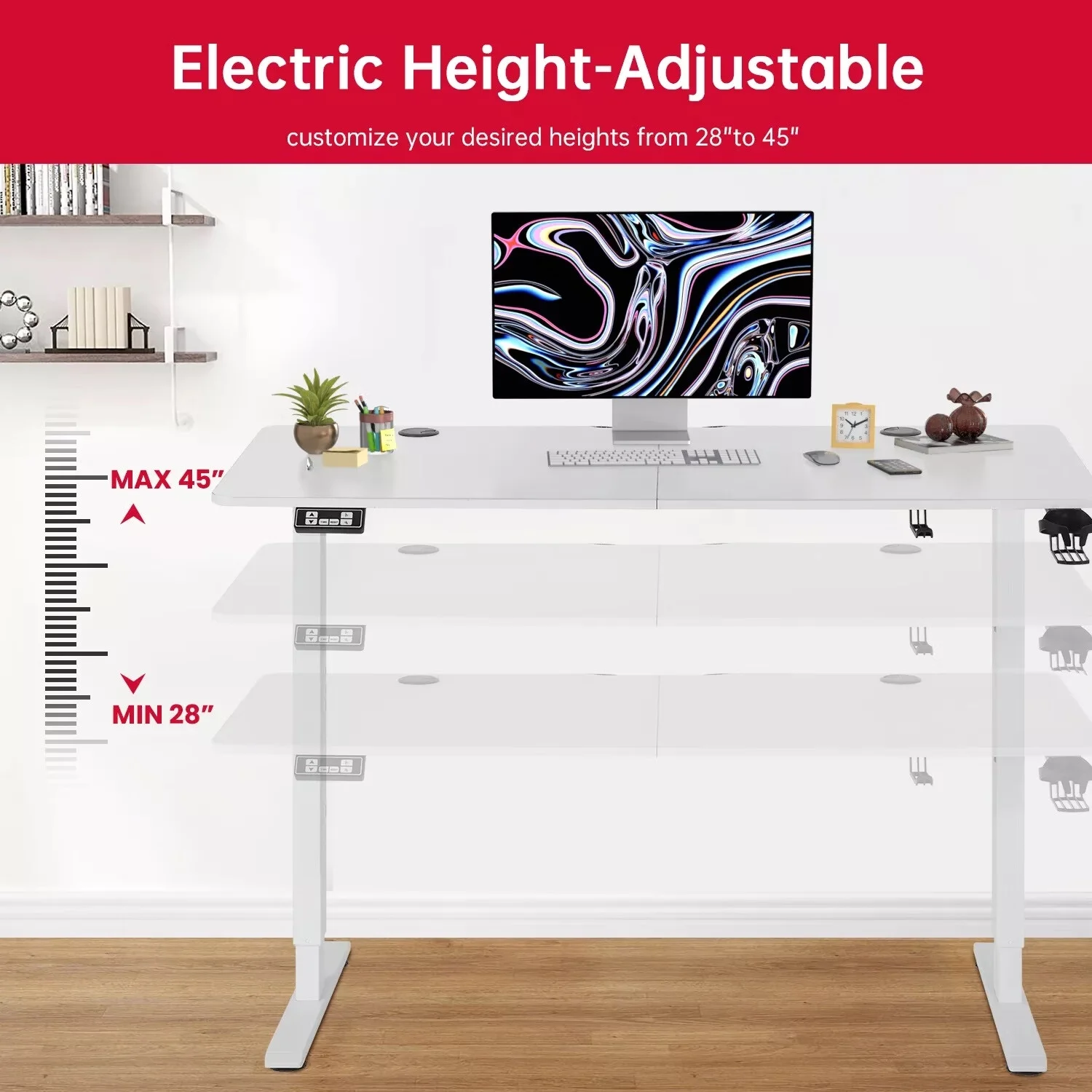 YRLLENSDAN 55 inch Electric Standing Desk Adjustable Height, Computer Desk Stand Up Desk Home Office Gaming Desk Table Writing Computer Workstatio