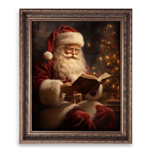 Vintage Christmas Wall Art Print, Santa Reading Book Poster, Rustic Christmas Wall Art, Christmas Painting Print Decor, Christmas Decor, Winter Print (8x10inches-Print-Unframed, Christmas Tree)