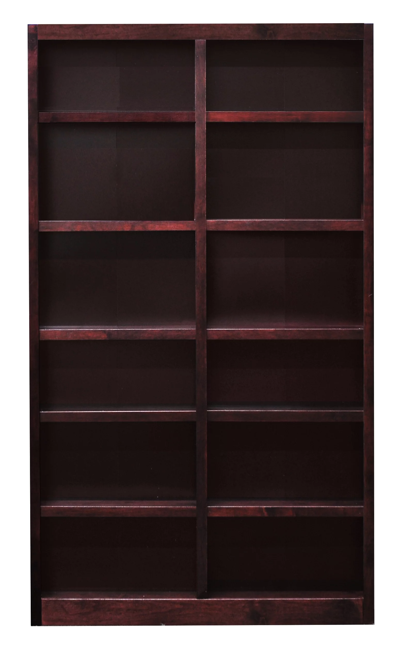12 Shelf Double Wide Wood Bookcase, 84 inch Tall - Cherry Finish