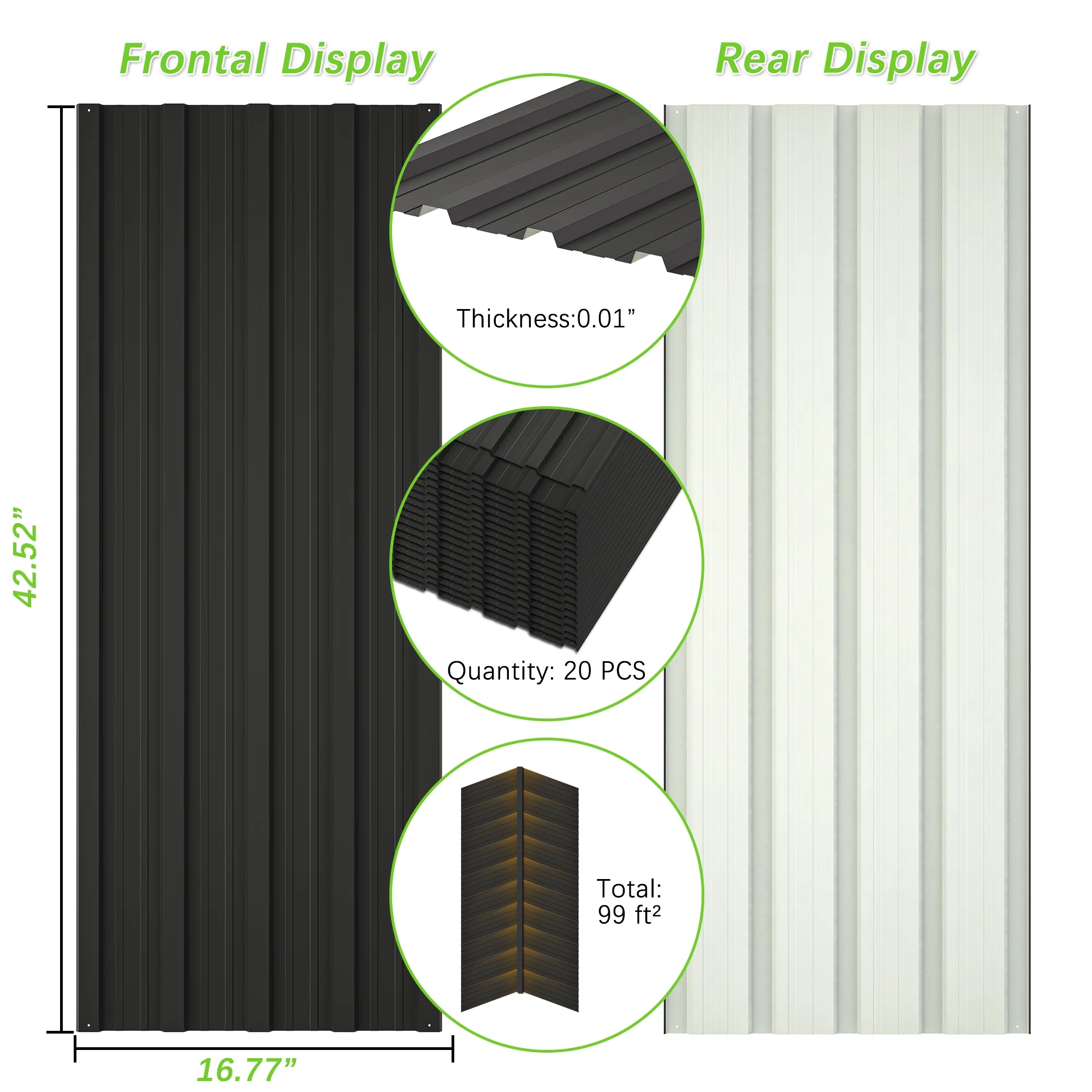 20 Pcs Galvanized Metal Roof Panels Hardware Roofing Sheets, Black