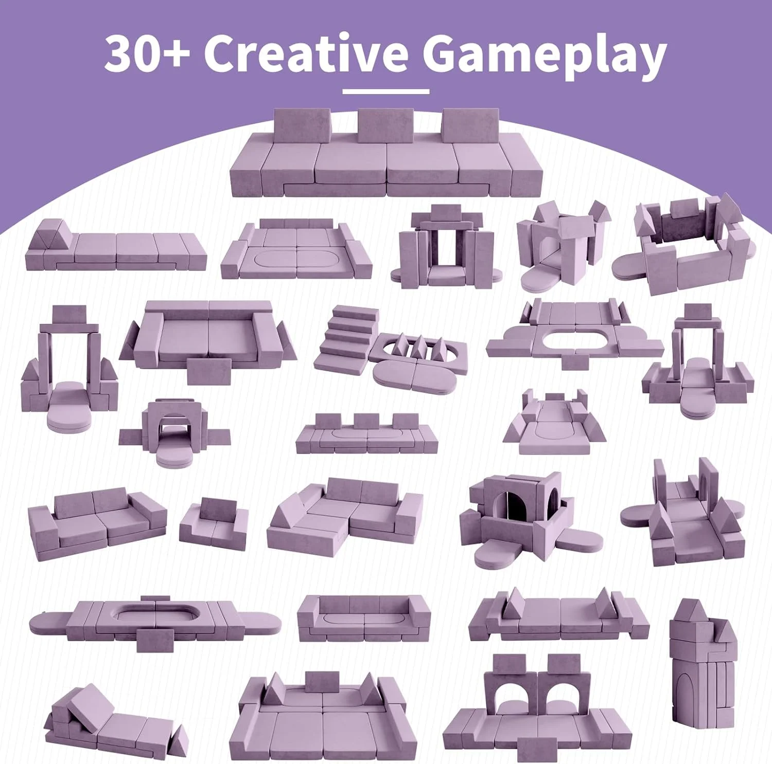 13Pcs Kids Couch, Wanan Modular Toddler Sofa with 2 Arches, 2 Semi-Circular, 3 Triangular, 2 Square, 2 L-Shaped, and 2 Rectangular Cushions, Multifunctional Play Couch for Kids, Blueberry