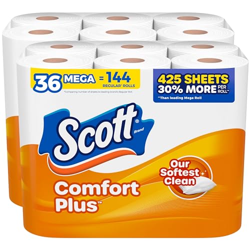 Scott ComfortPlus Toilet Paper, 12 Double Rolls, 231 Sheets per Roll, Septic-Safe, 1-Ply Toilet Tissue
