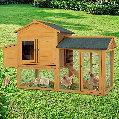 BestPet 66 Inch Wood Chicken Coop Chicken House Indoor Outdoor Chicken Cage 2-4 Chickens Waterproof with Egg Box Wire Fence Hen House Pet Hutch Garden Backyard Cage