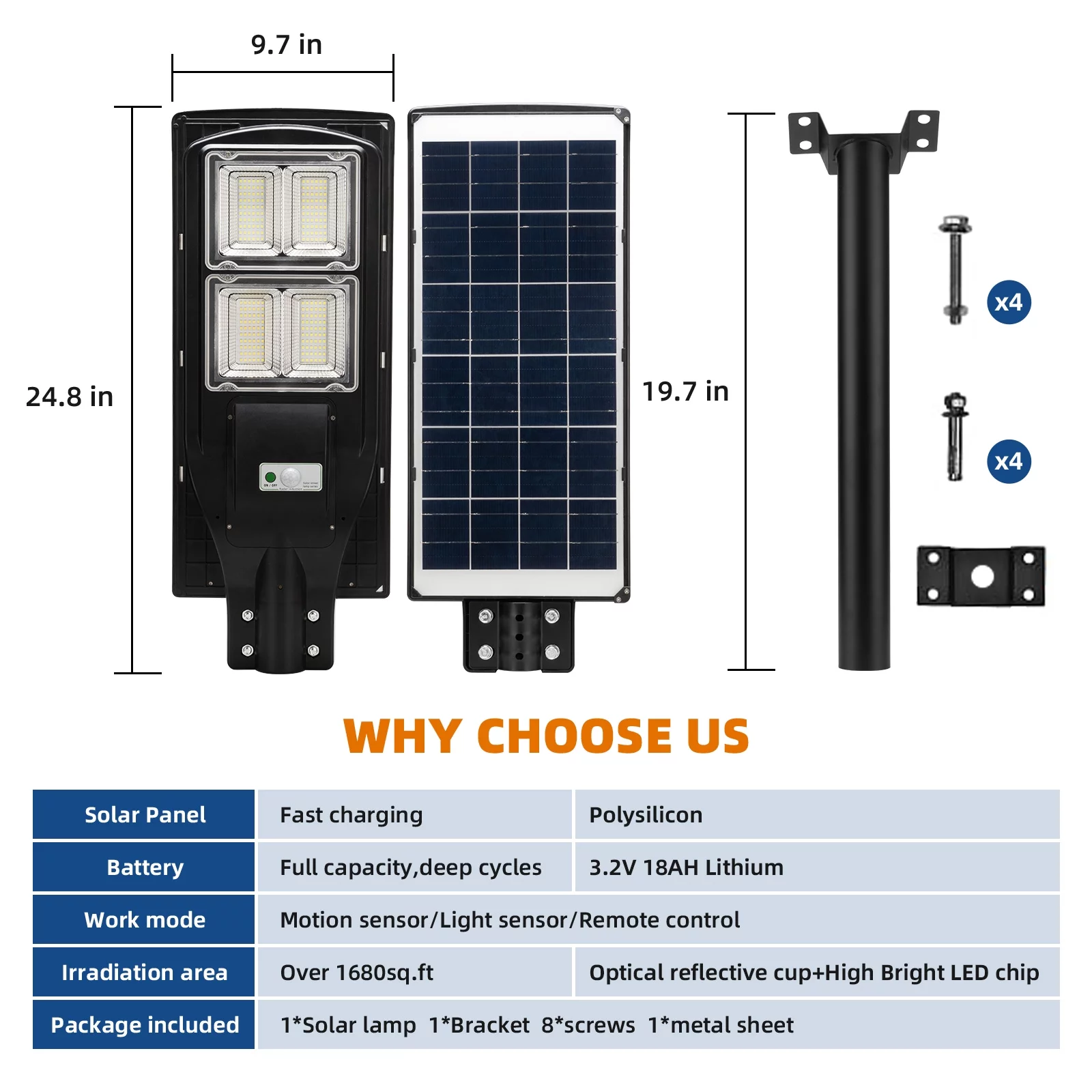 LANGY 120W Solar Street Lights 12000 Lumens Outdoor, 18000mAH Battery, 240LED Chips Street Light Solar Powered with Remote Control, Dusk to Dawn Motion Sensor Waterproof  for Garden, Yard