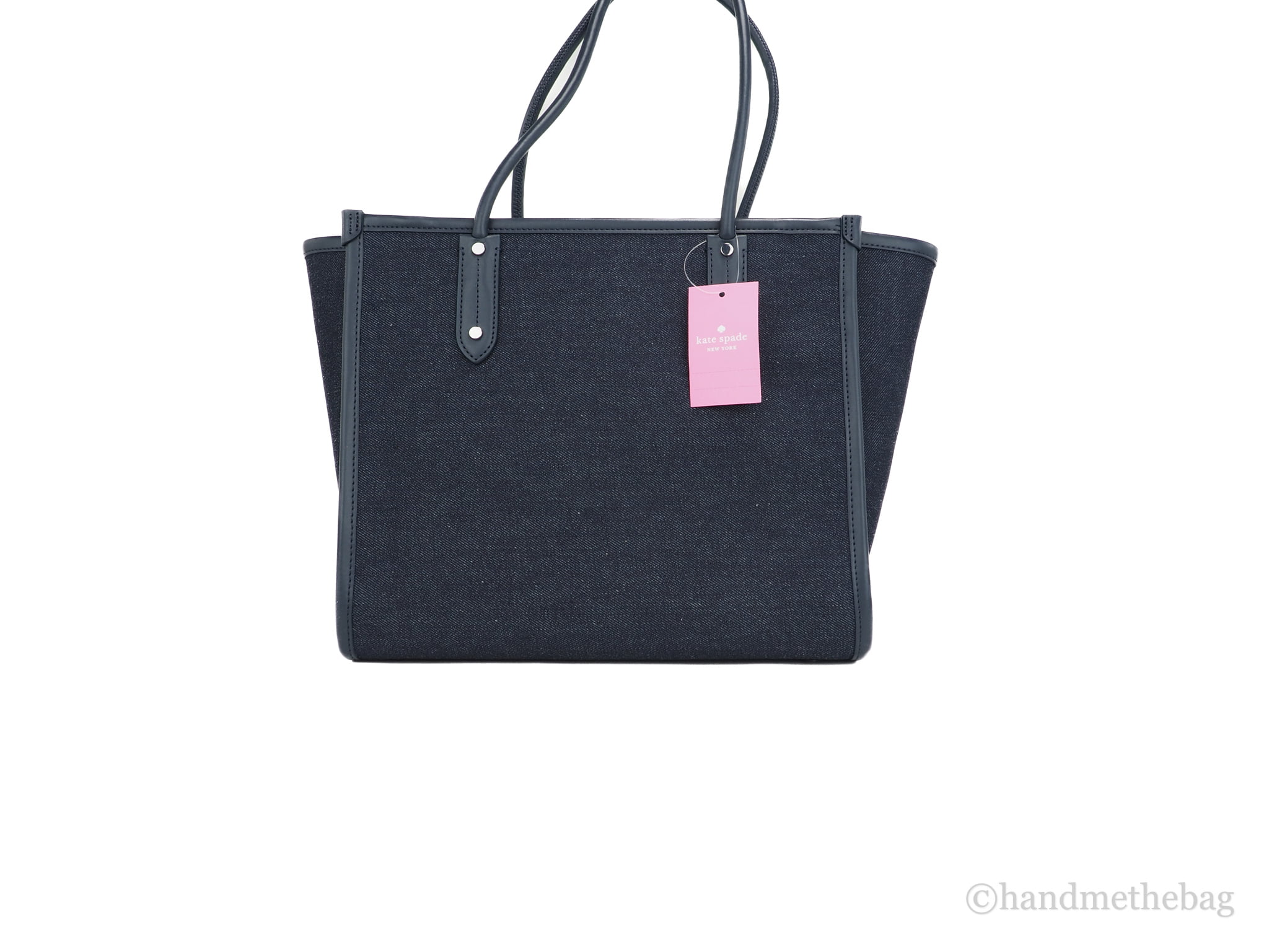 Kate Spade Ella Large Blue Multi Denim Fabric White Logo Shoulder Tote Handbag