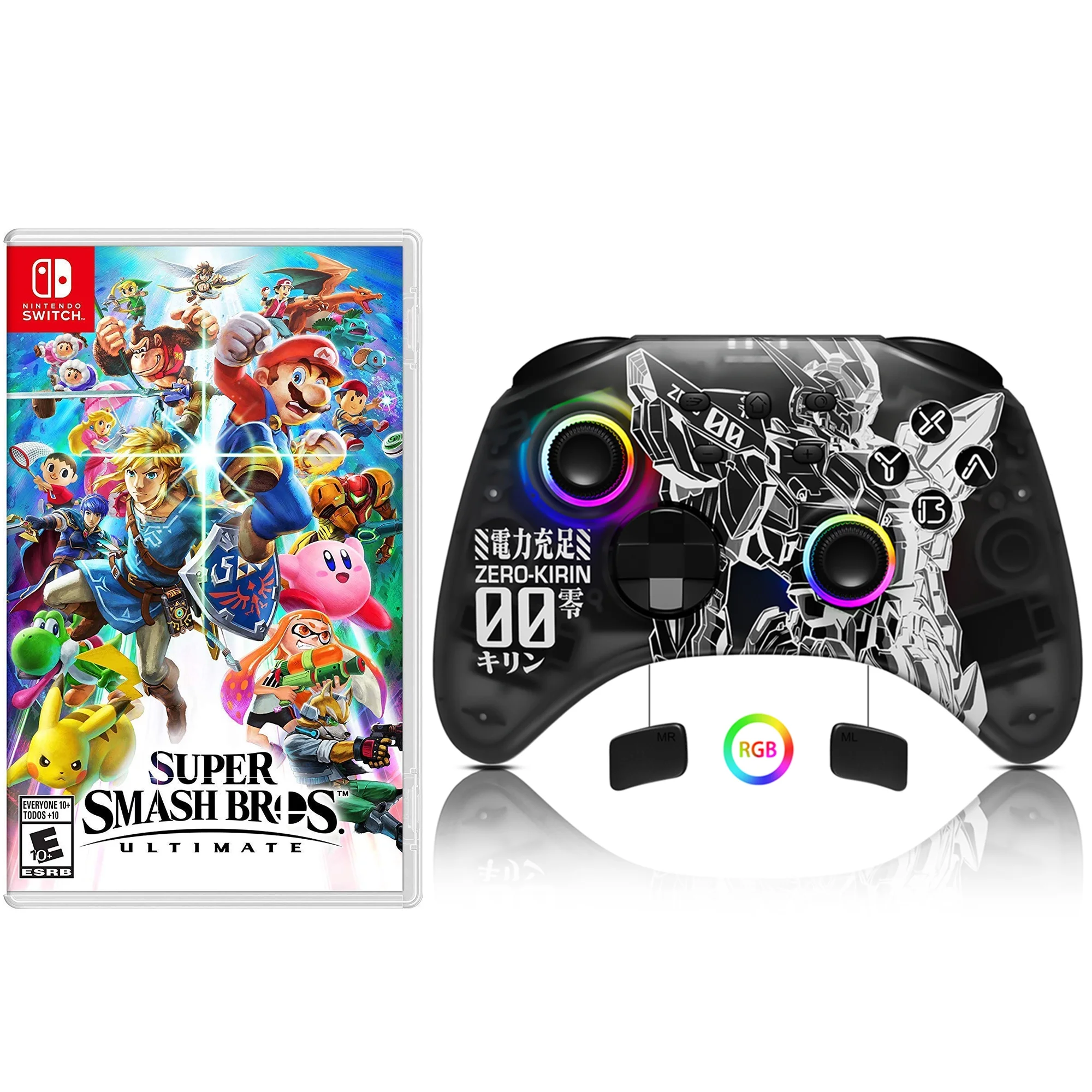Super Smash Bros. Ultimate Game Disc and Upgraded Switch Pro Controller for Nintendo Switch/OLED/Lite, Wireless Switch Remote for PC/IOS/Android/Steam Pink