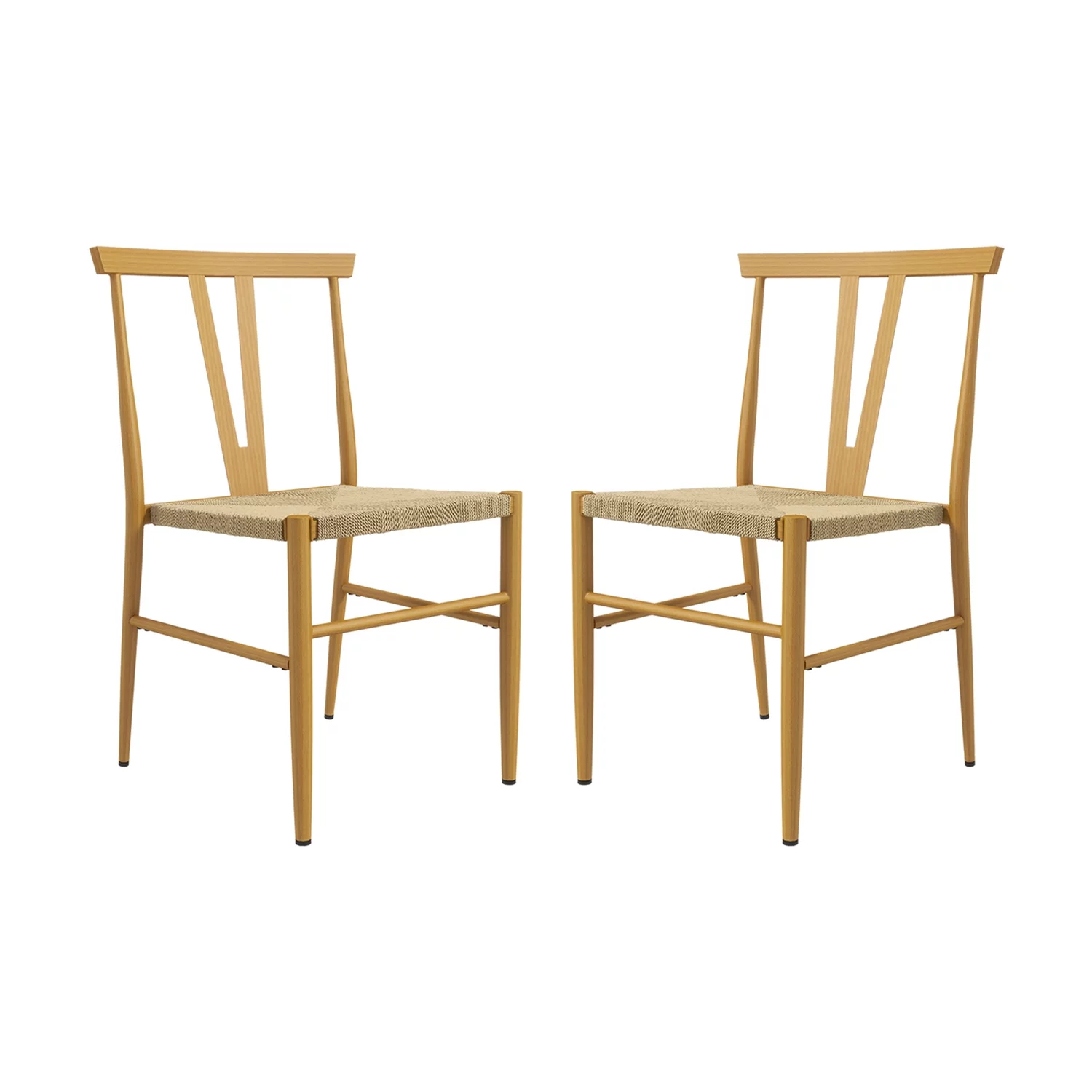 ARTFUL LIVING DESIGN Mid-century Modern Dining Chair Set of 2 Woven Rattan Open Back Adult Natural