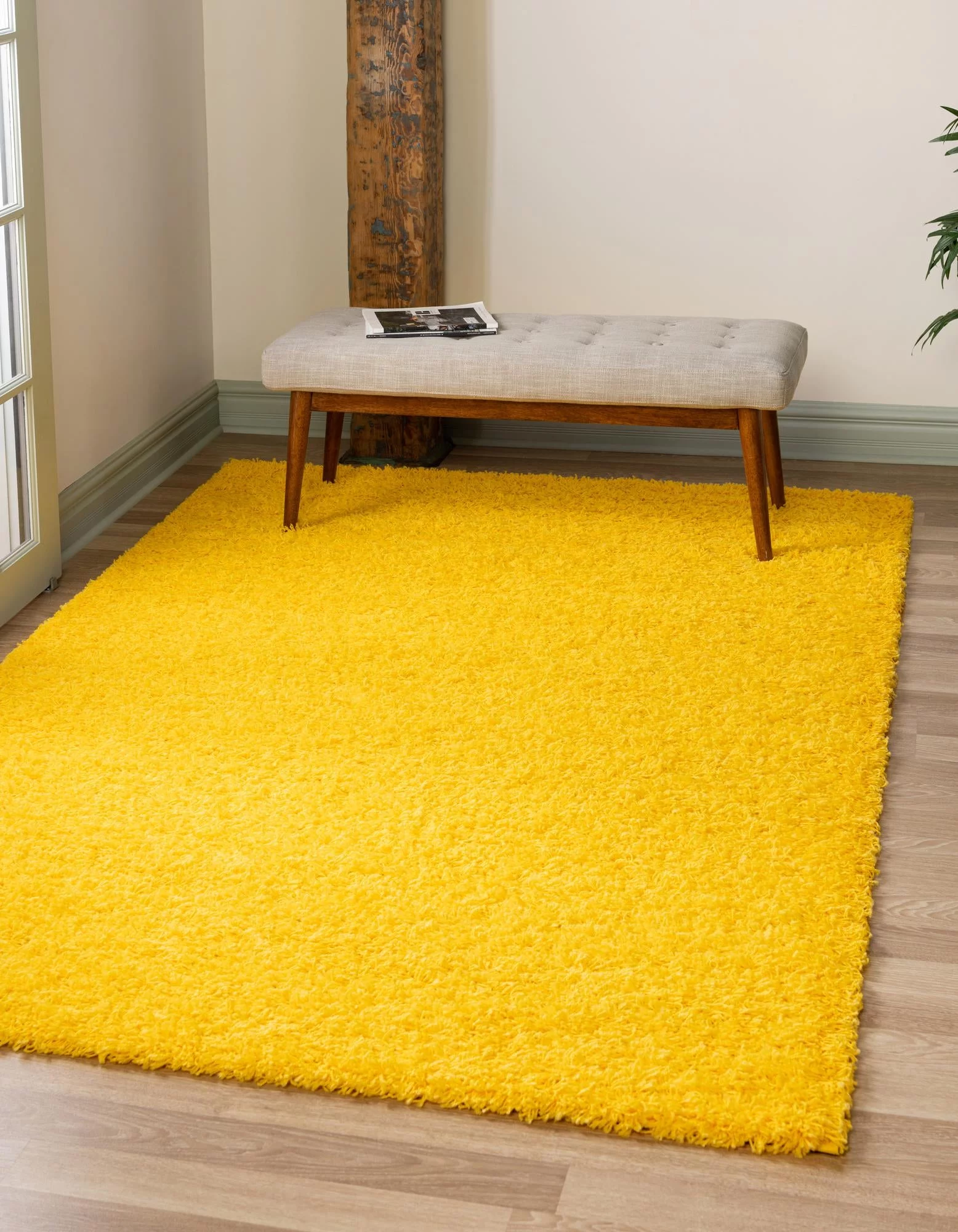Rugs.com Solid Shag Collection Rug – 6' x 9' Tuscan Sun Yellow Shag Rug Perfect For Bedrooms, Dining Rooms, Living Rooms