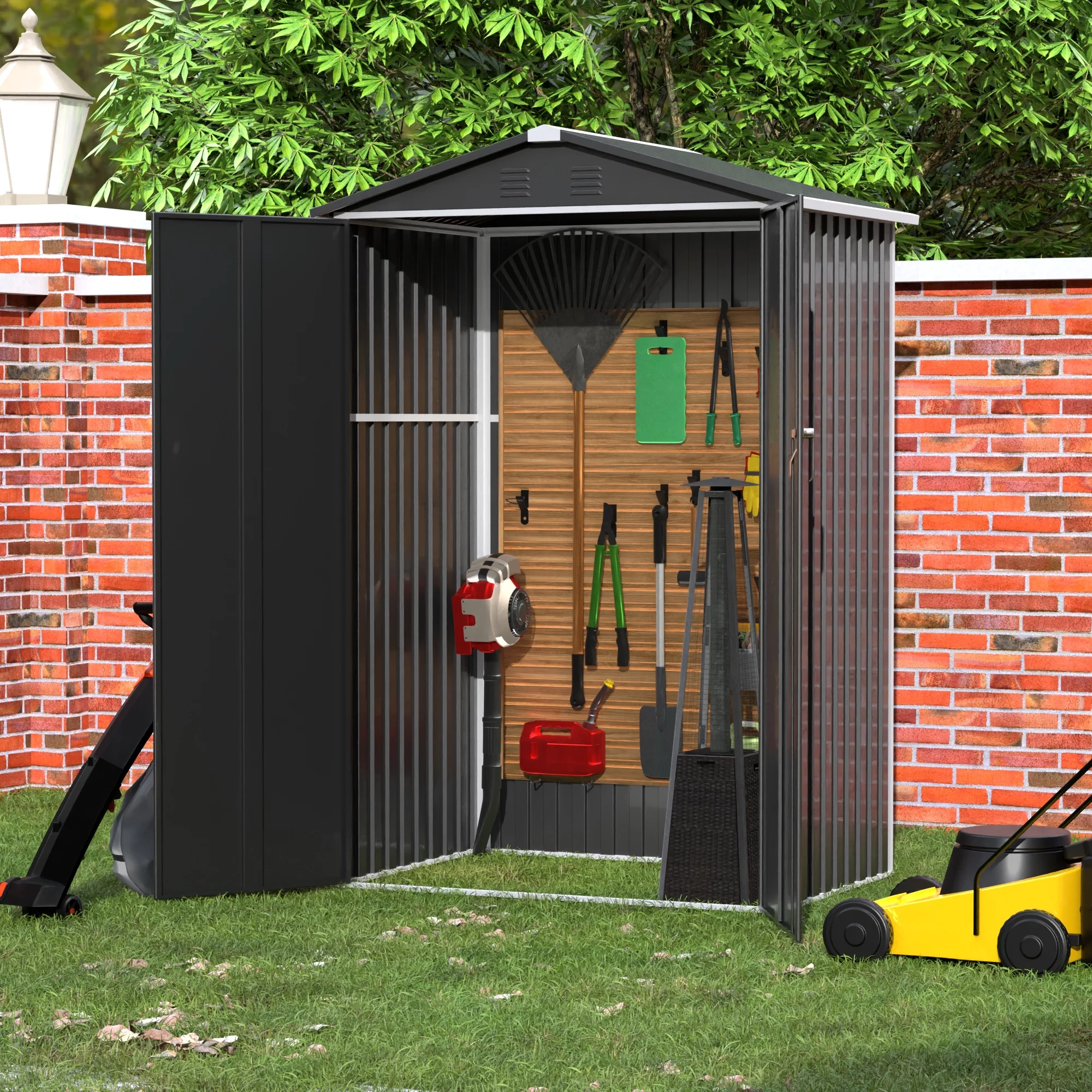 GangMei Metal Outdoor Storage Shed 4FT x 3FT, Anti-Corrosion Metal Garden Shed, Waterproof Shed Outdoor Storage Clearance for Backyard Patio Lawn(Black)