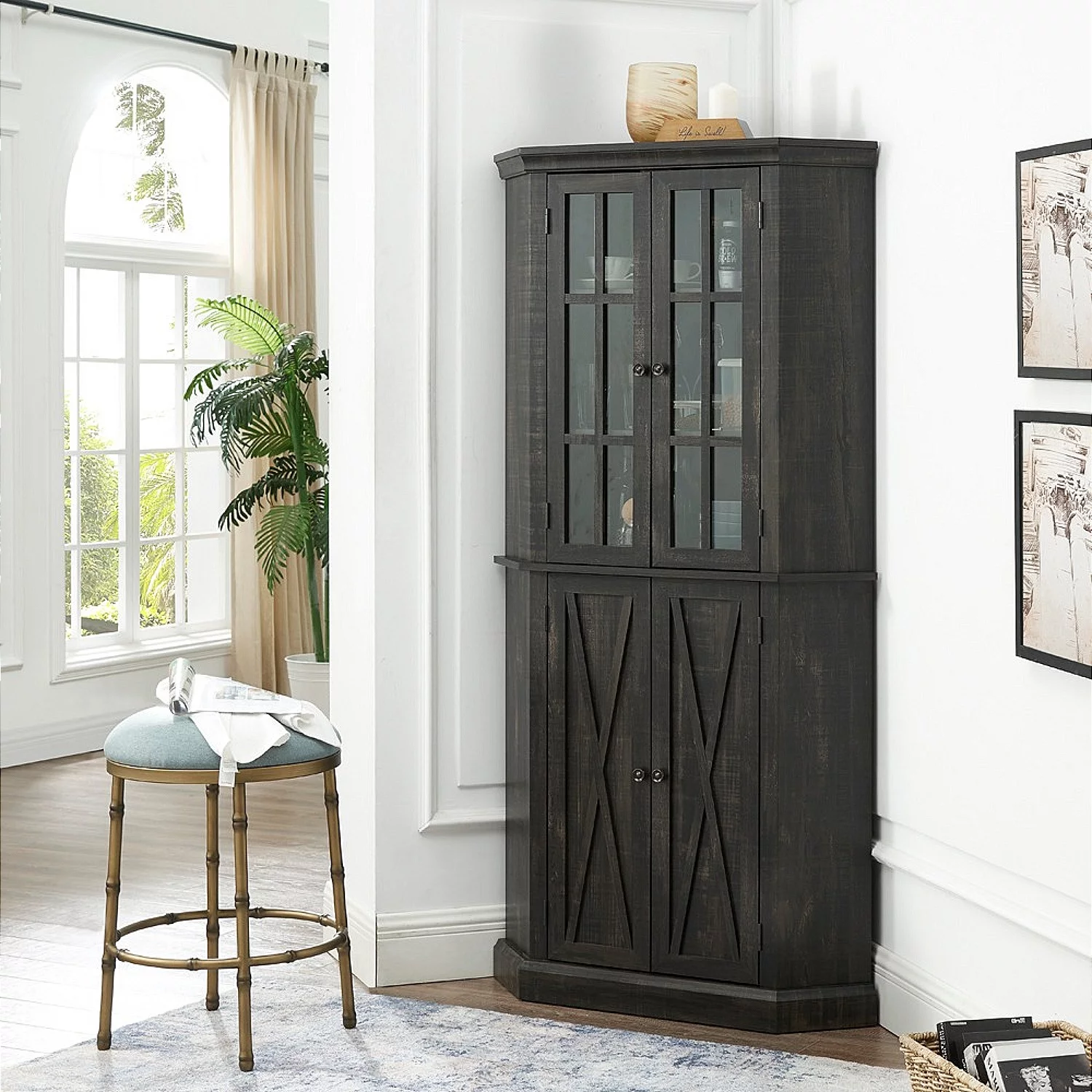 Gramercy Way Enclosed Charcoal Corner China Cabinet