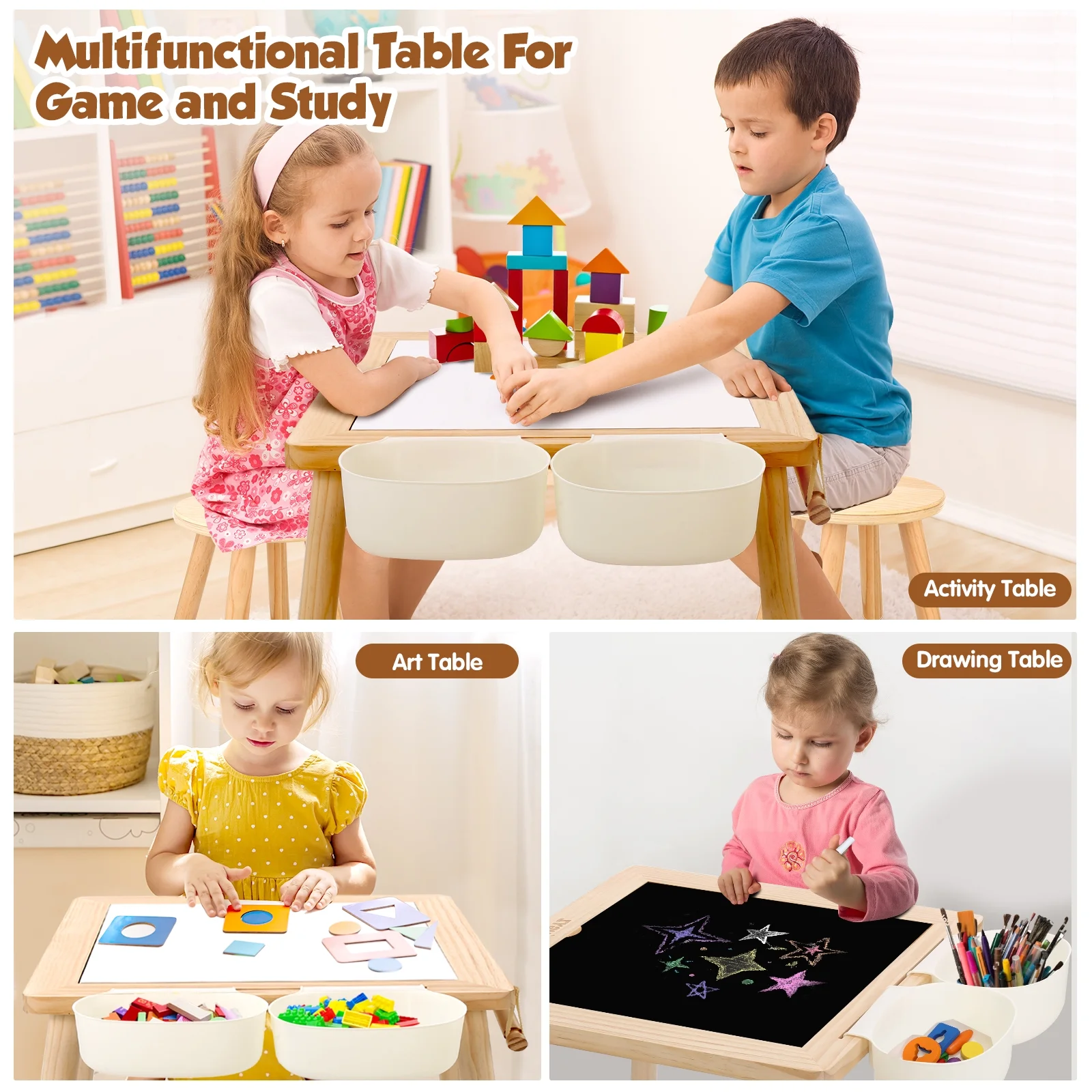 Sweet Time Sensory Table for Toddlers 1-5,Baby Activity Table,Multifunction Child Play Sand Table with Lid & 3 Storage Bin ,Craft Table for Kids Boys Girls Gifts