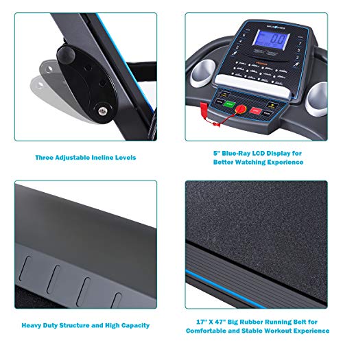 GYMAX Folding Treadmill, Electric Motorized Running Walking Machine with Heart Rate Sensor & LED/LCD Monitor, 2.25HP Silent Treadmill for Home/Gym