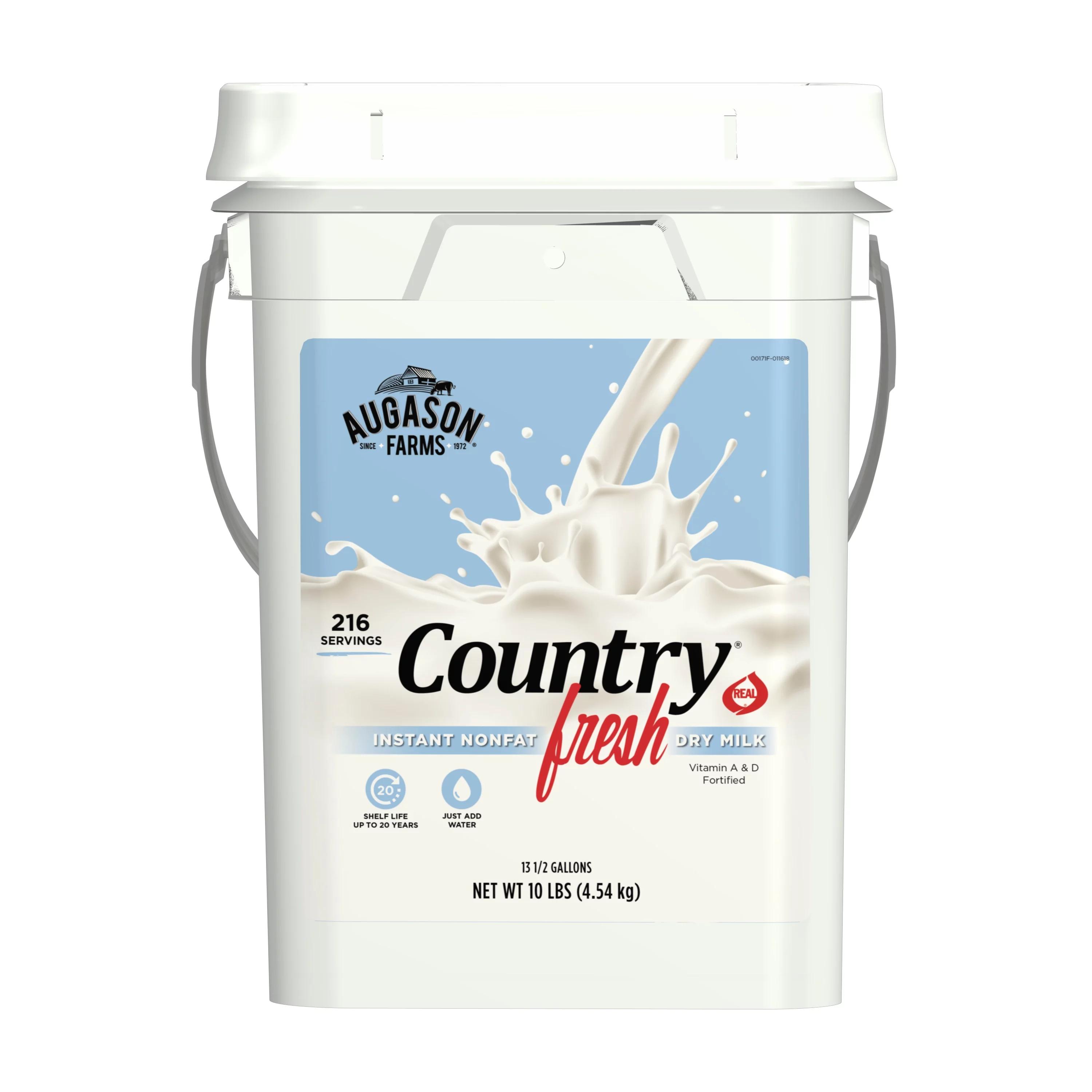 Augason Farms Country Fresh®100% Real Nonfat Milk Certified Gluten Free Emergency Bulk Food Storage 4-Gallon Pail 216 Servings