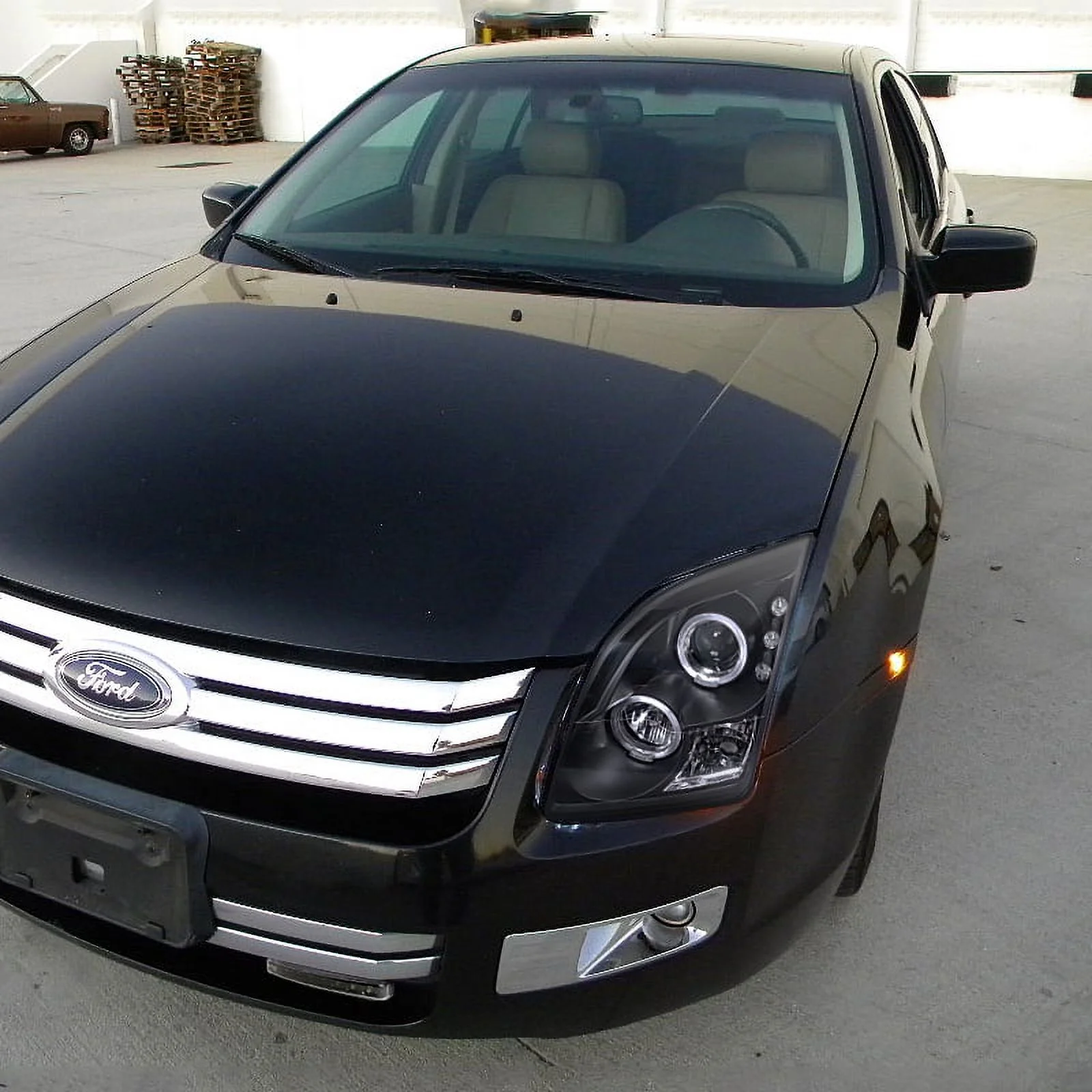 Spec-D Tuning Halo Black Projector Headlights + 8-LED Bumper Fog Lamps Pair Compatible with Ford Fusion Left + Right Pair Headlamps Assembly