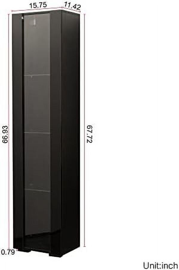 LED 4-Tier Bookshelf Bookcase 67" Wooden Tall  Cabinet with Adjustable Shelves LED Light Side Display Cabinet for Living Room Bedroom Study Office Book Organizer