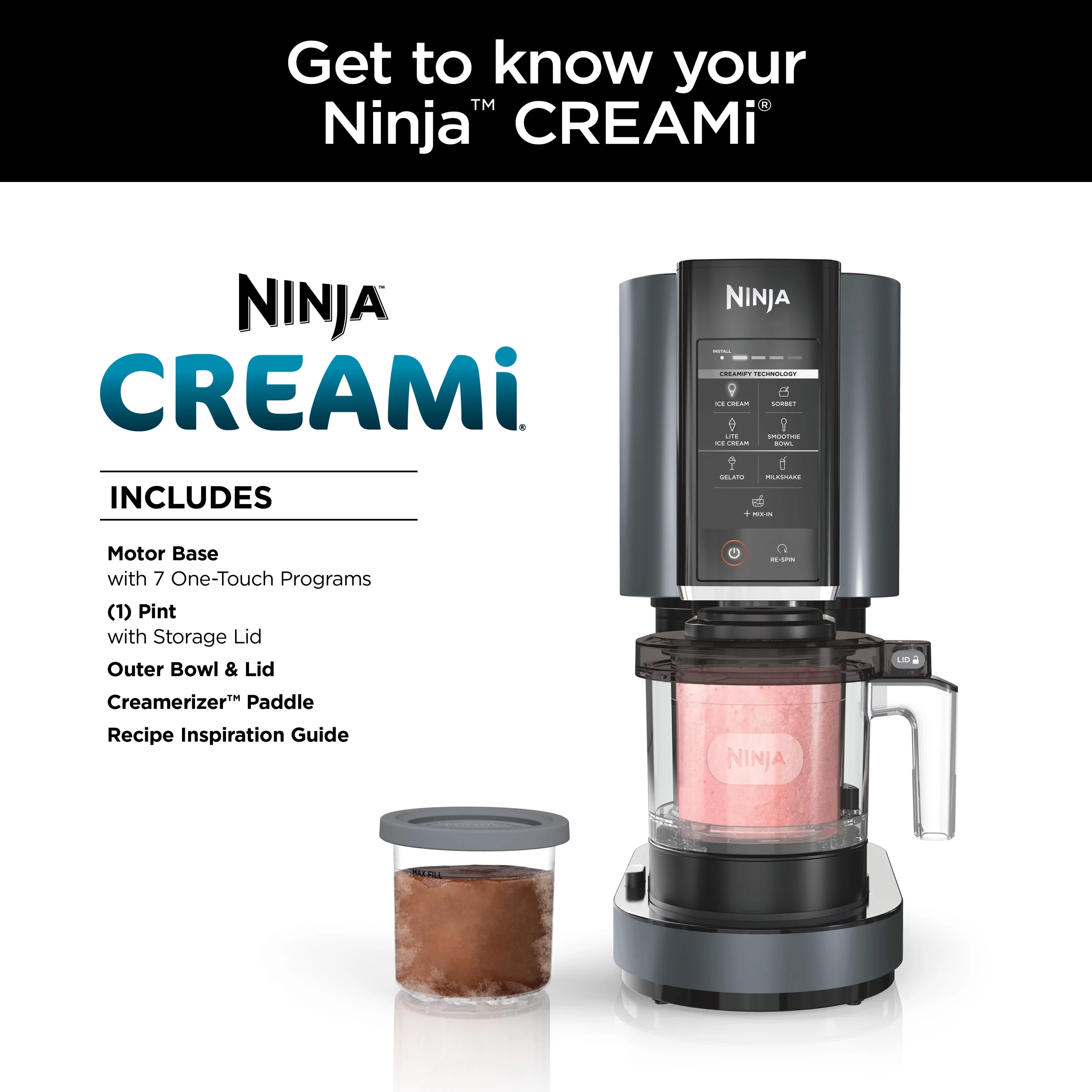Ninja CREAMi Ice Cream Maker, for Gelato, Mix Ins, Milkshakes, Sorbet, Smoothie Bowls & More, 7 One-Touch Programs, Silver, NC290WMBF