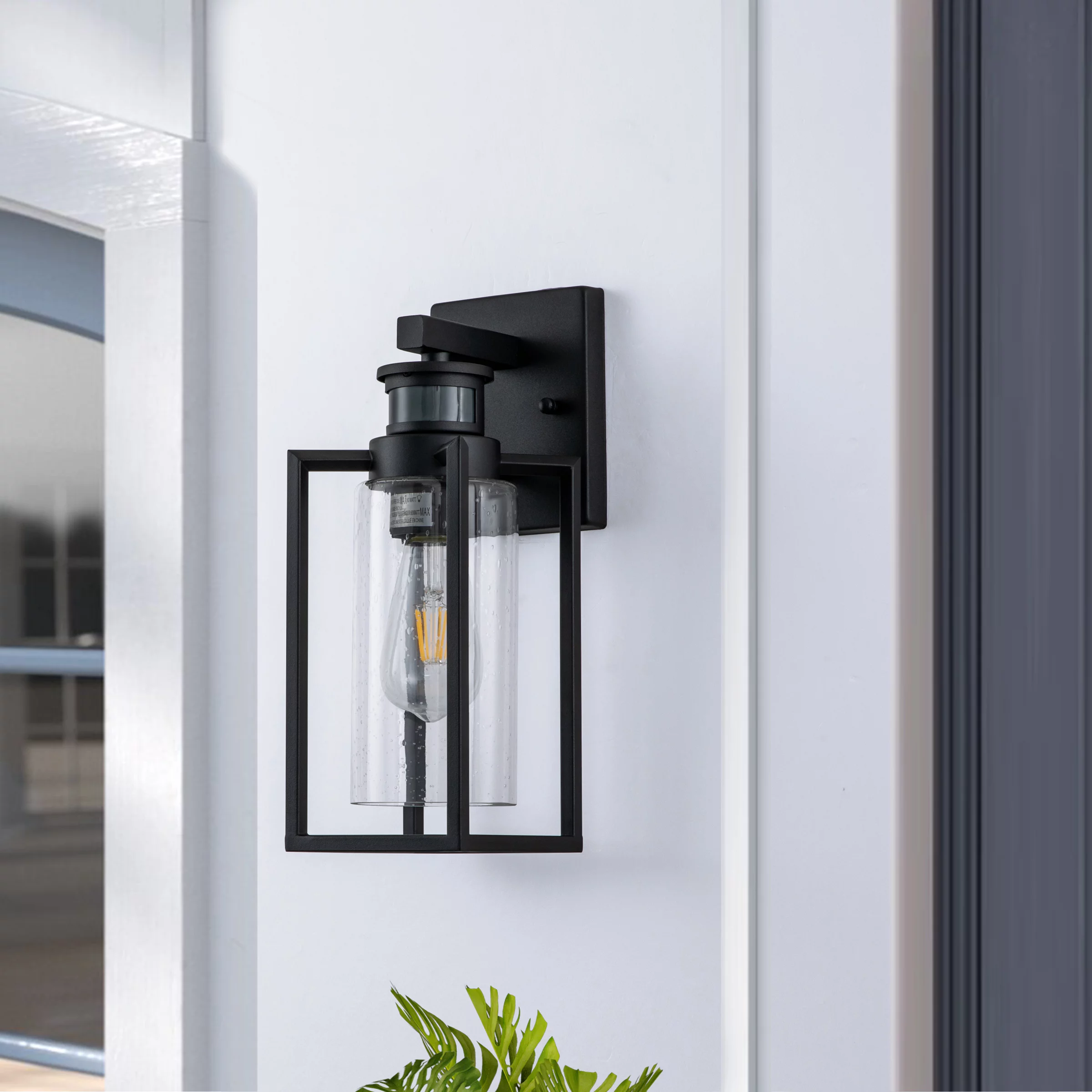 C Cattleya 1-Light Outdoor Wall Light 13.5-in Matte Black Motion Sensor Wall Lantern(E26)