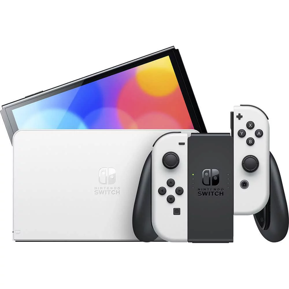 Nintendo Switch 64GB 7-inch OLED Model Bundle, White Joy-Con Controllers & Dock, 64GB Storage, Game Mario Kart 8 Deluxe with Ptech Accessories