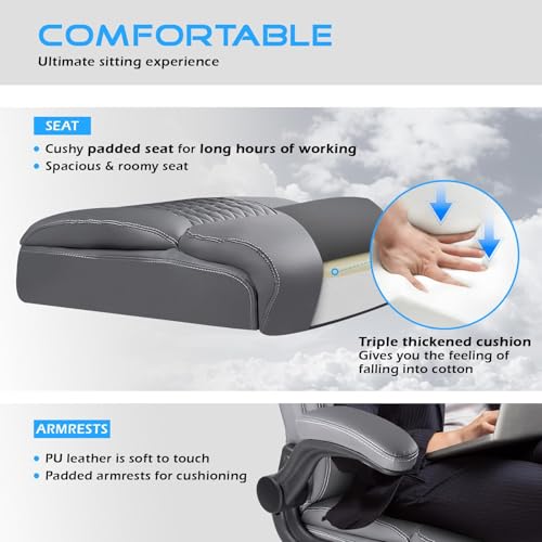 VITESSE Executive Office Chair,Heavy Duty Chair with Flip up Armrest,Ergonomic High Back Computer Gaming Chairs Home Office 400lbs, Big and Tall Office Chair with Lumbar Support（Black）