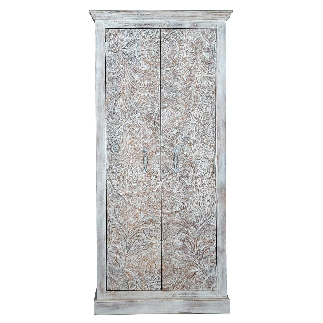 Maadze Shabby Chic White Carved Wardrobe