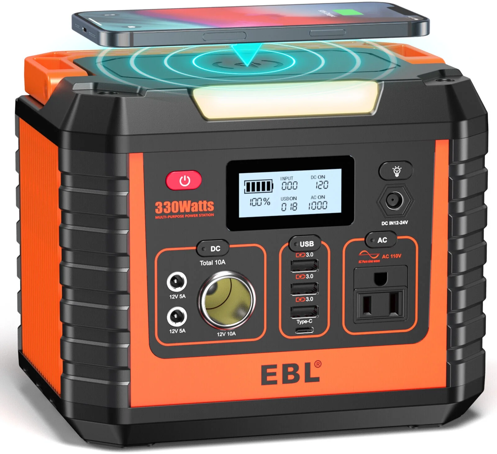 EBL Portable Power Station, 110V/330W Pure Sine Wave Solar Generator -Peak 600W Backup Lithium Batteries AC Outlet for Blackout Outdoors Camping 1 Count