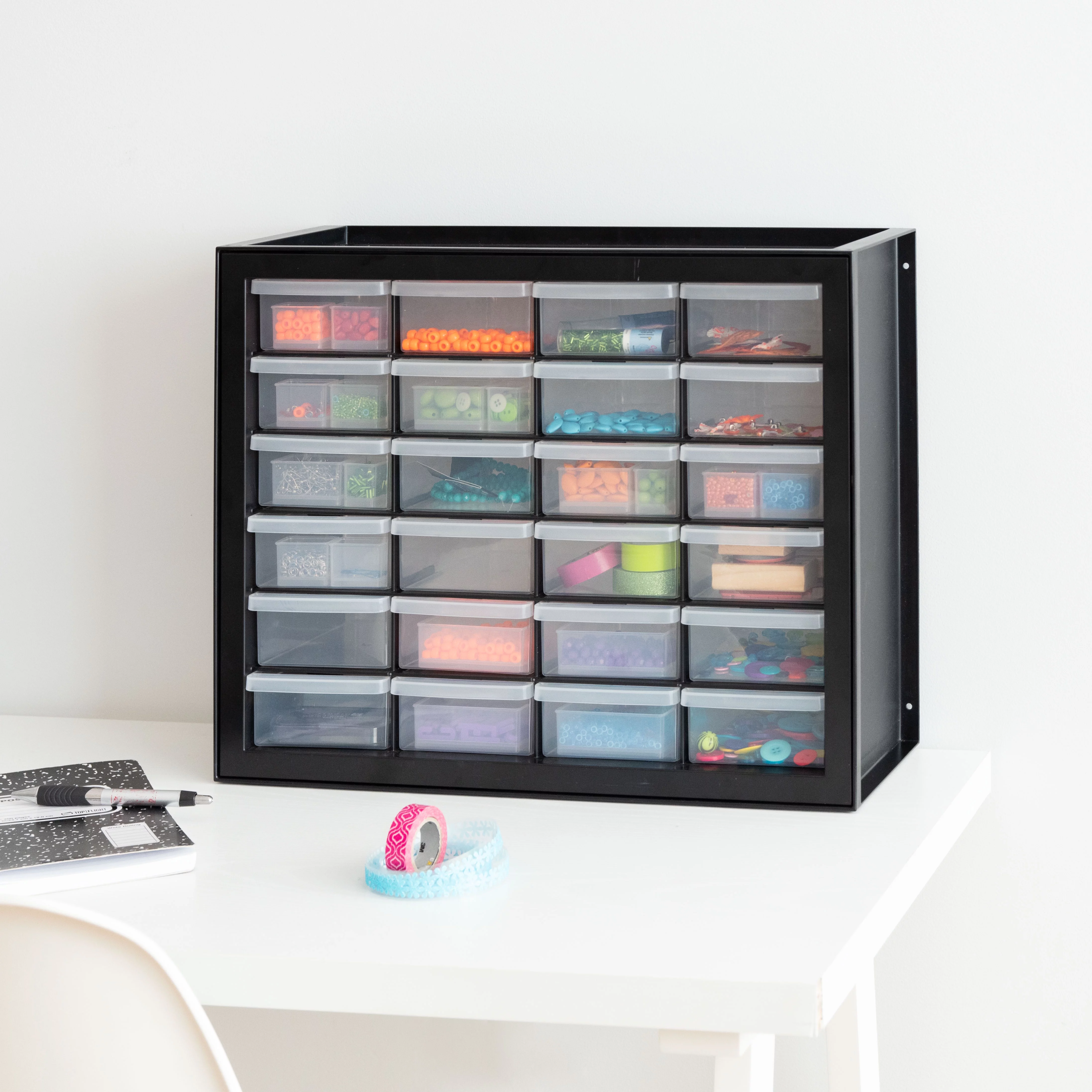 IRIS USA 24 Drawer Stackable Storage Cabinet for Hardware Crafts, Black Small Brick Organizer Utility Chest, Scrapbook Art Hobby Multiple Compartment