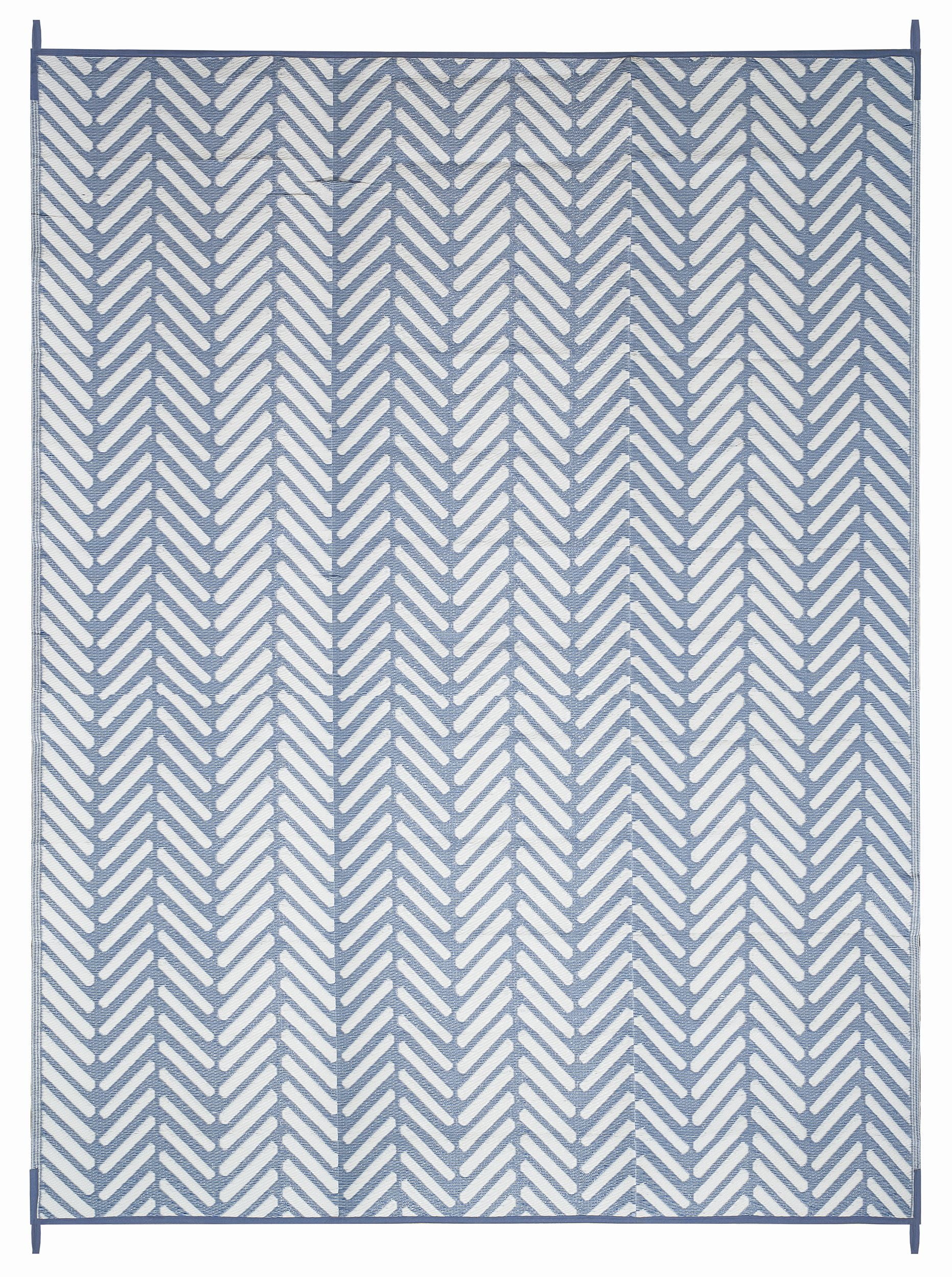 FH Home Outdoor Rug - Waterproof, Fade Resistant, Reversible - Premium Recycled Plastic - Herringbone - Large Patio, Deck, Sunroom, RV, Camping - Fresno - Light Blue - 9 x 12 ft Foldable