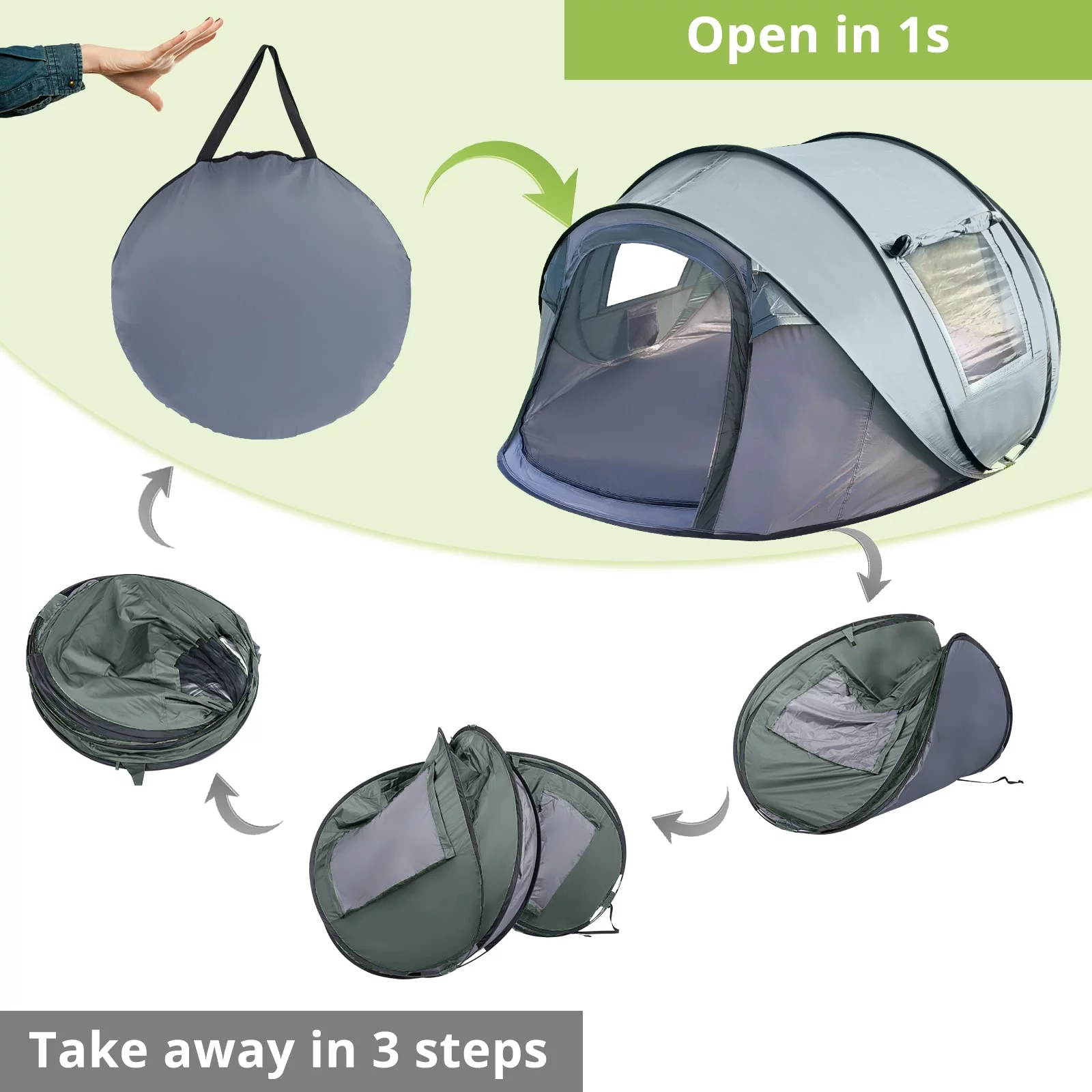 Fiuion Pop Up Tents for Camping  4 Person Tent Waterproof  Camping Tents with Vestibule, Automatic Setup Instant Tent, 2 Doors & Windows, Folding Outdoor Backpacking Tents 2/3/4 People Family Hiking