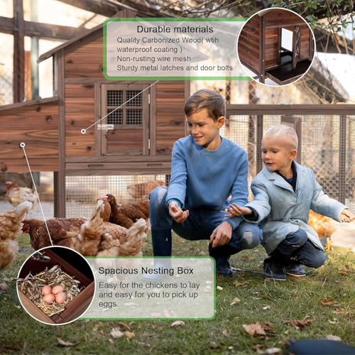 Large Wooden Chicken Coop, 160IN Outdoor Chicken Cages and Run with Nesting Boxes for 2-8 Chickens, Hen Run Poultry Pet House Rabbit Hutch with Waterproof Roof & Removable Tray for Backyard (Two)