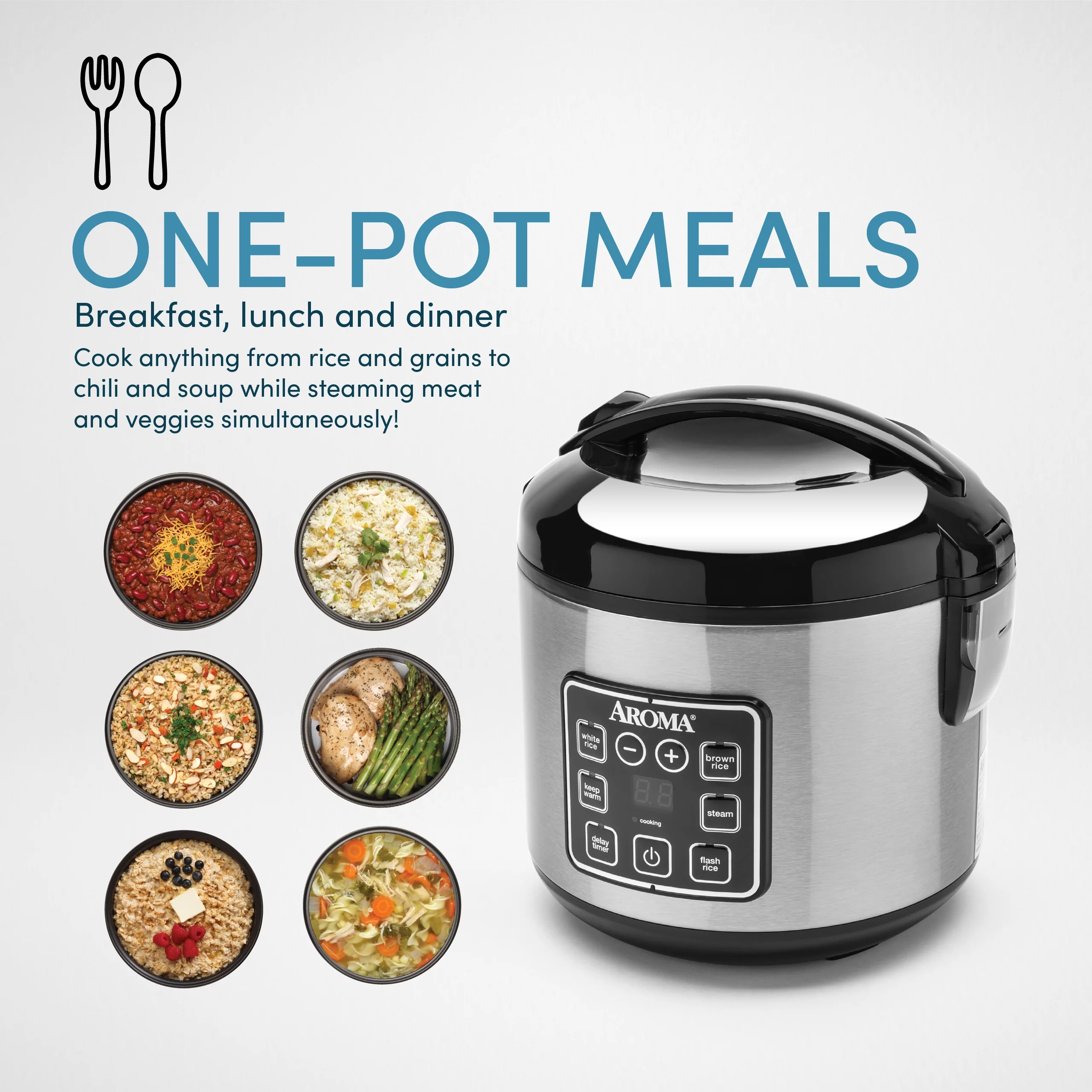 Aroma 8-Cup (Cooked) Rice & Grain Cooker, Steamer, New Bonded Granited Coating