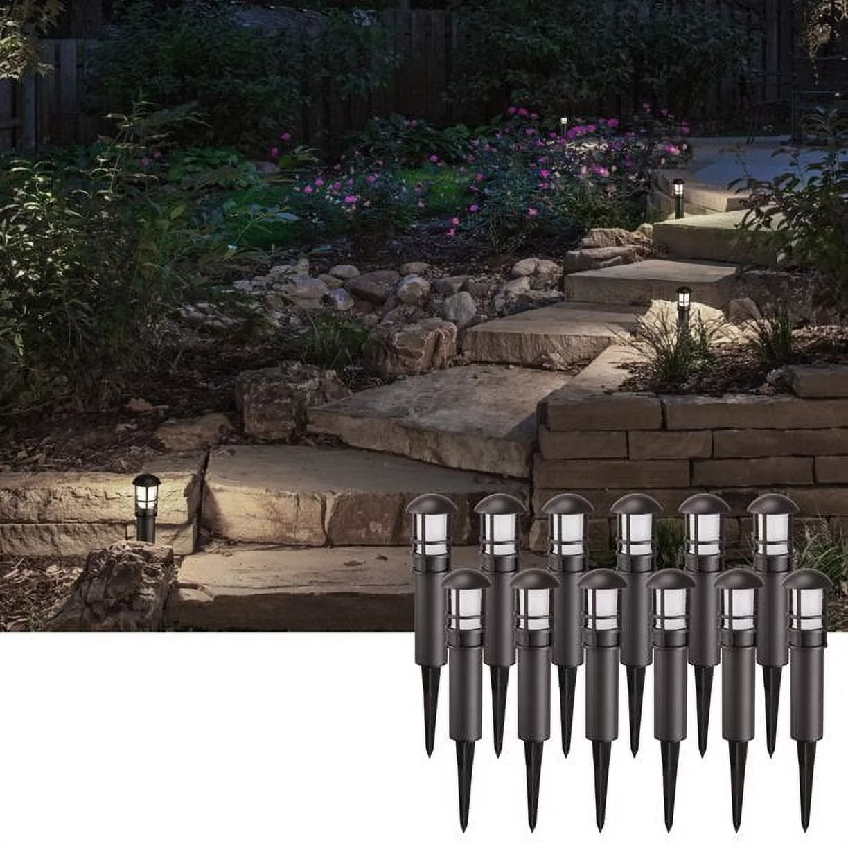 LEONLITE 12 Pack LED Landscape Light, 3W 12V Low Voltage Pathway Lights Outdoor Waterproof Garden Lights for Driveway Sidewalk 4000K Cool White