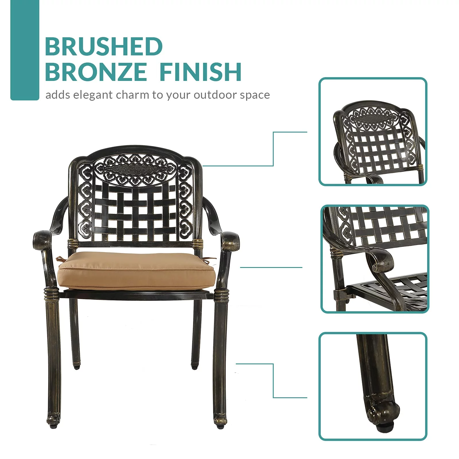 MEETWARM 5 Piece Patio Dining Set, Outdoor All-Weather Cast Aluminum Dining Table Set, Patio Furniture Set for Backyard Garden Deck, Include 4 Chairs, 4 Cushions and 1 Round Table with Umbrella Hole