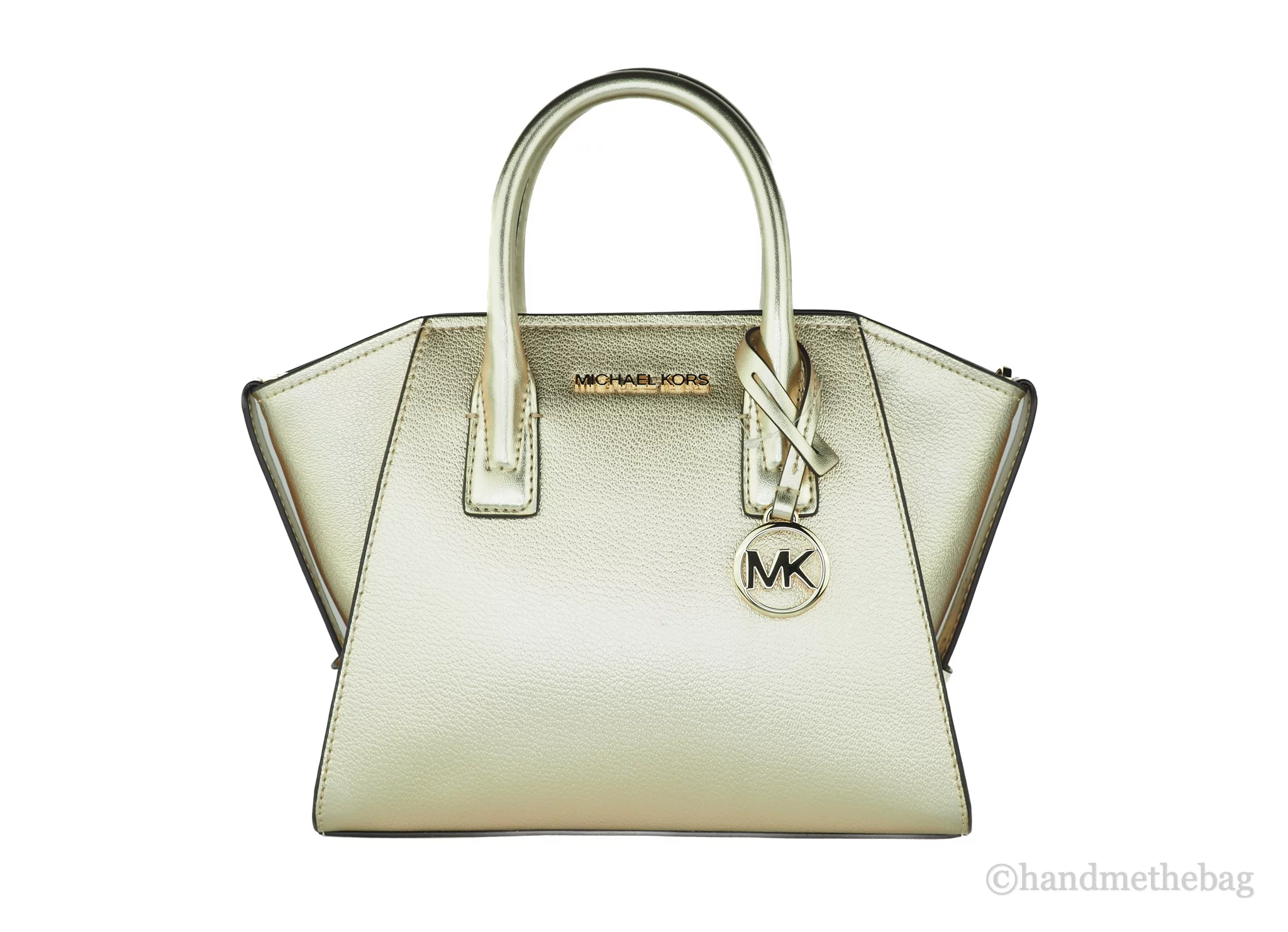 Michael Kors Avril Small Gold Top Zip Pebble Leather Satchel Crossbody Handbag