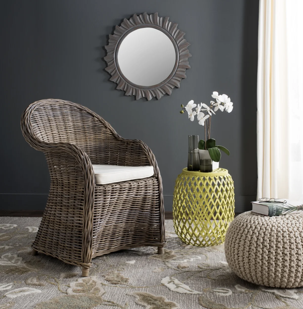 SAFAVIEH Zane Traditional Wicker Outdoor Club Chair, Grey