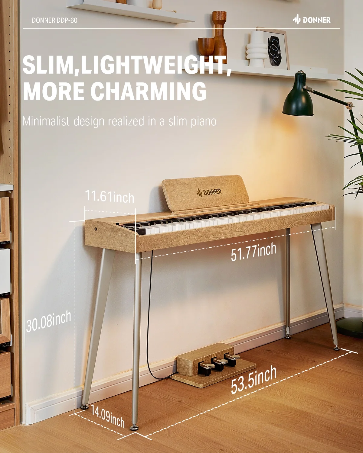 Donner DDP-60 88 Key Digital Piano Electric Keyboard with Speakers, 128 Voices, 83 Rhythms, 4 Reverb Effects, Light Wood