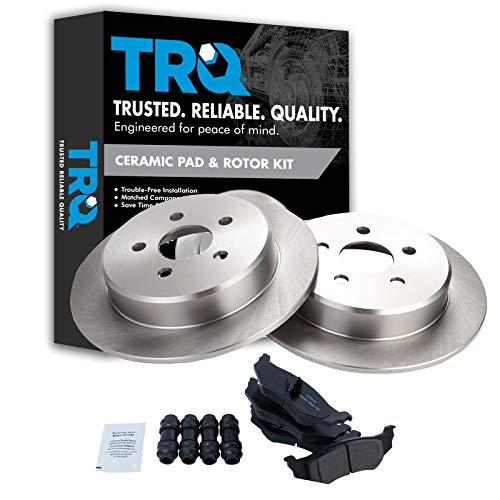 TRQ Rear Brake Pad & Rotor Kit Brake Pads Brake Rotor Ceramic Compatible with 2005-2014 Ford Mustang
