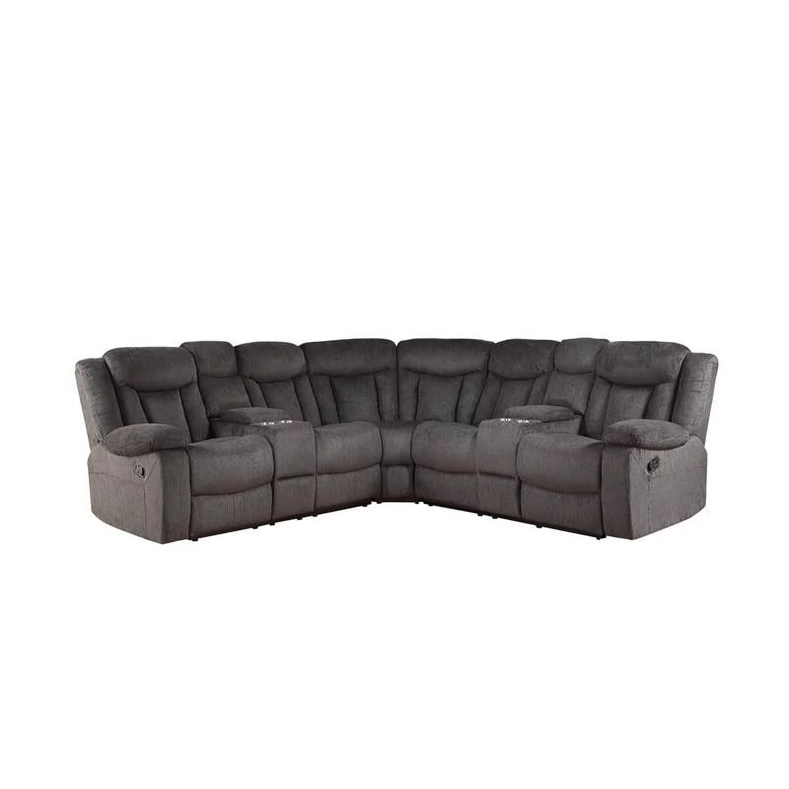 Bowery Hill Contemporary Fabric Sectional Sofa with Cup Holders in Dark Brown