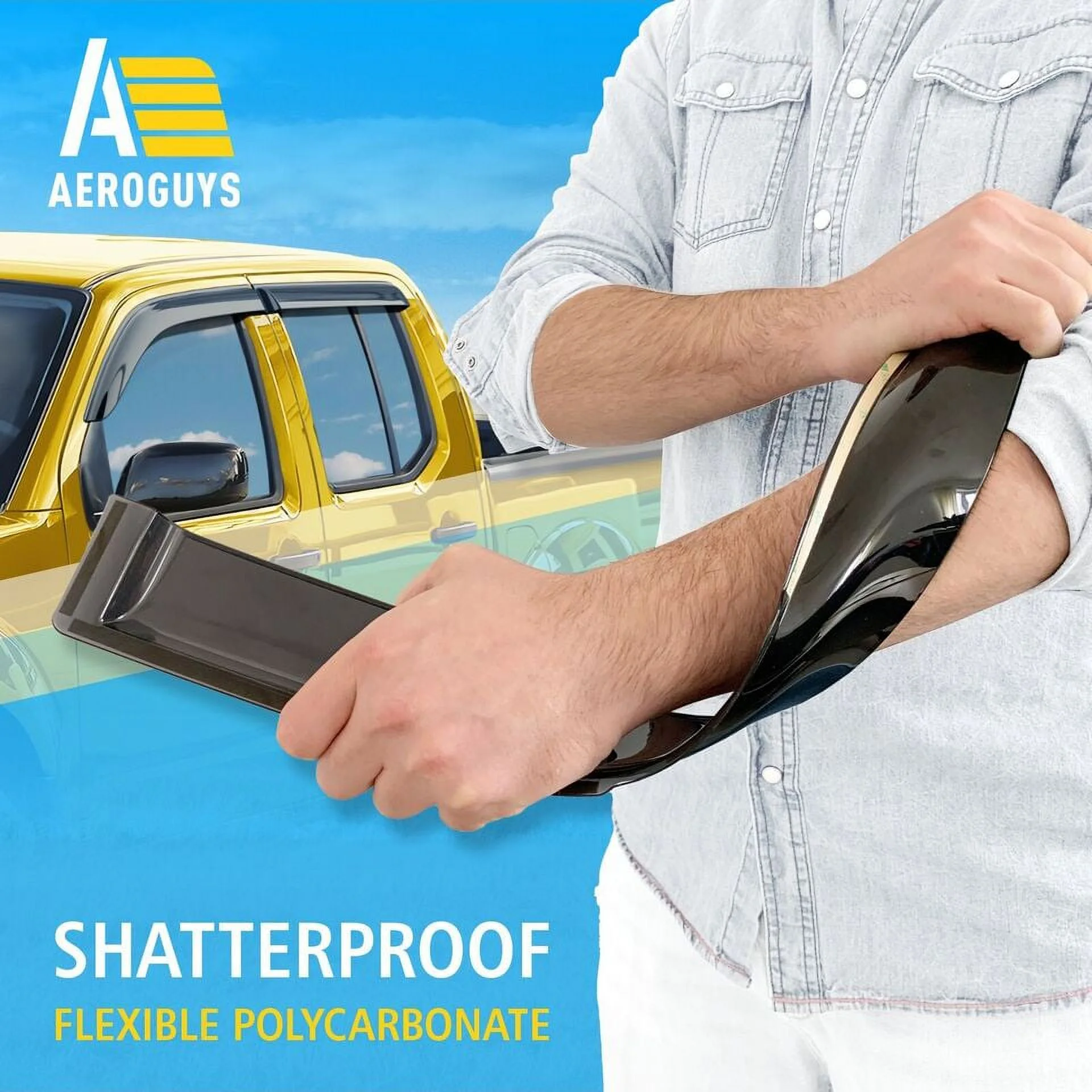 AEROGUYS Tape-On Window Deflectors Extra Durable Window Visors Rain Guards Fit for Nissan Frontier 2005-2021 Crew Cab, Sun Visors, Wind Deflectors, Vent Visors, Truck Accessories - 4pcs. AG0098