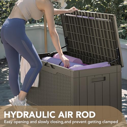 Devoko 100 Gallon Waterproof Large Resin Deck Box Indoor Outdoor Lockable Storage Container for Patio Furniture Cushions Garden Tools (100 Gallon, Black)