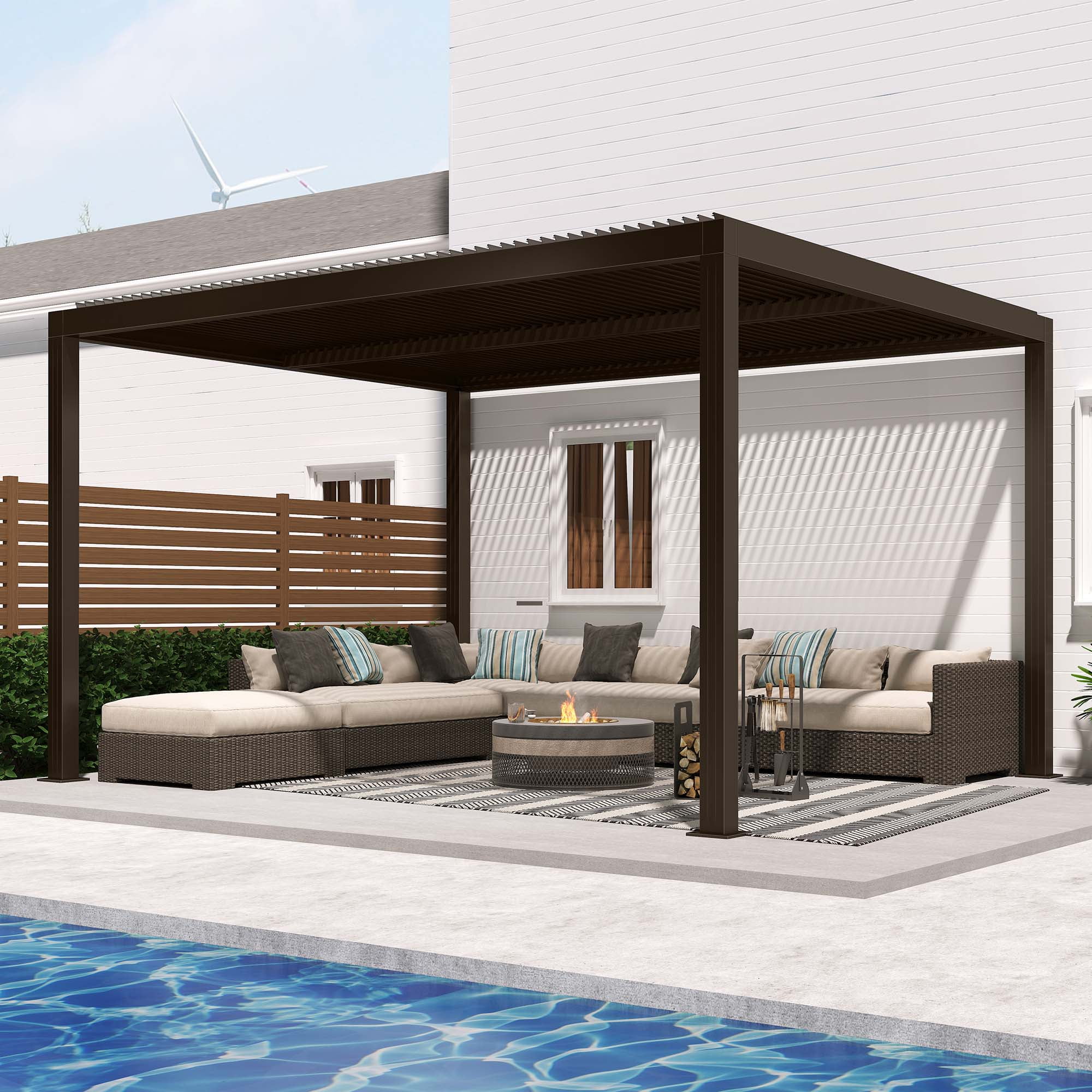 PURPLE LEAF Outdoor Louvered Pergola 10' × 14' Sun Shade Shelter Outside Canopy with Aluminum Adjustable Roof for Pool Hot Tub Beach Deck Backyard Garden Pavilion Patio Hardtop Gazebo