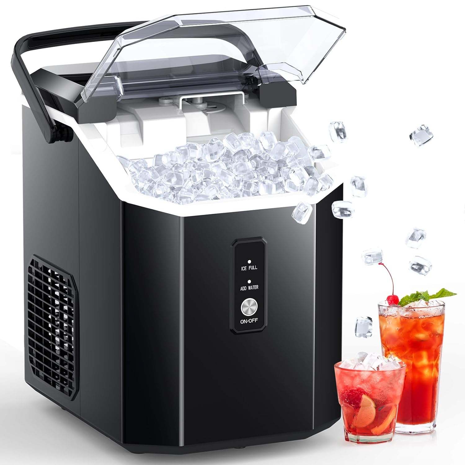 Joy Pebble Ice Maker Countertop, 10,000pcs/33lbs/Day, Portable Handheld Nugget Ice Maker Machine with Handle, Self-Cleaning, Ice Scoop and Basket for Kitchen/Home/Office/Party