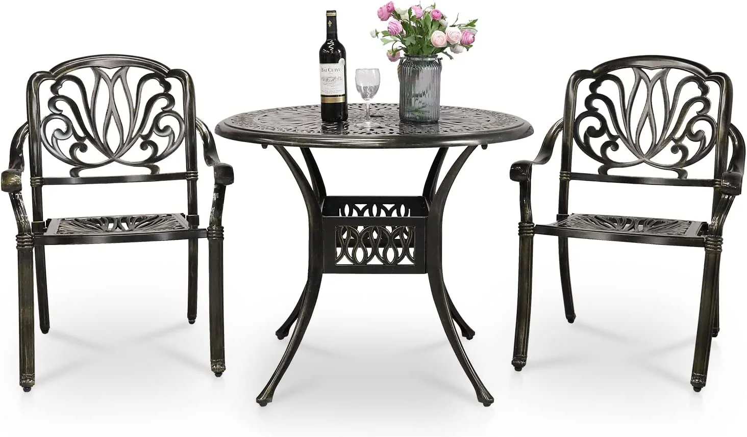 VIVIJASON 3-Piece Outdoor Patio Bistro Set, All-Weather Cast Aluminum Furniture Dining Sets Include 2 Chairs and 35.4