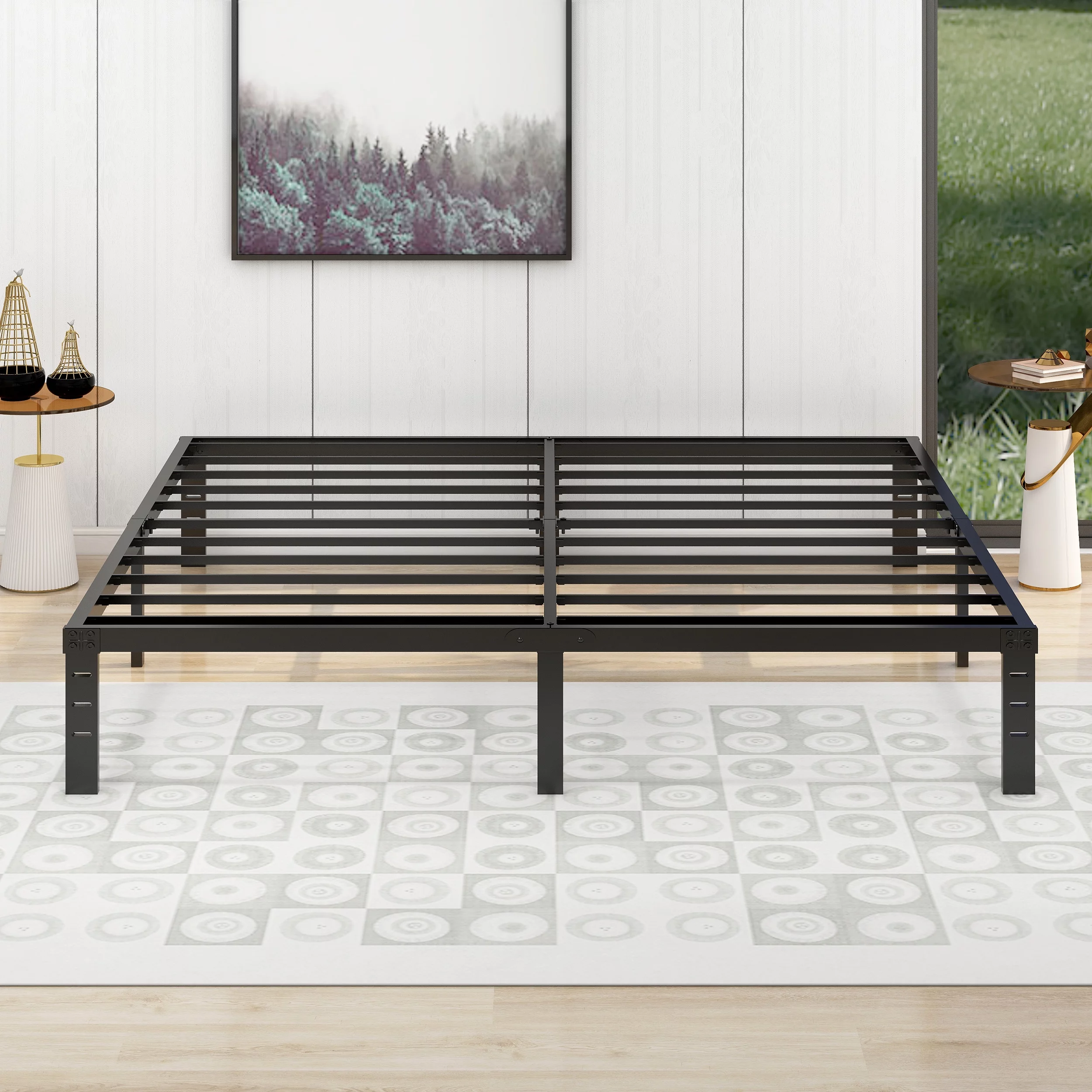 alazyhome 14 inch Metal Platform King Bed Frame with Heavy Duty Steel Slat Support, Black