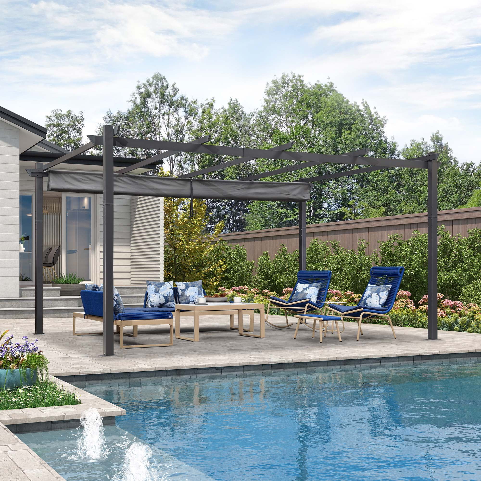 PURPLE LEAF Pergola 12' X 16’ Outdoor Retractable Pergola with Weather-Resistant Canopy Aluminum Garden Pergola Patio Grill Gazebo for Garden Yard Gazebo, Gray