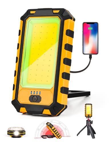 LED Rechargeable Magnetic Work Light 40W 1500Lumens, Hanging Hook 4 Lighting Modes, Job Site Lighting for Car Repairing, Camping, Hunting, and Hurricane (2, Orange)