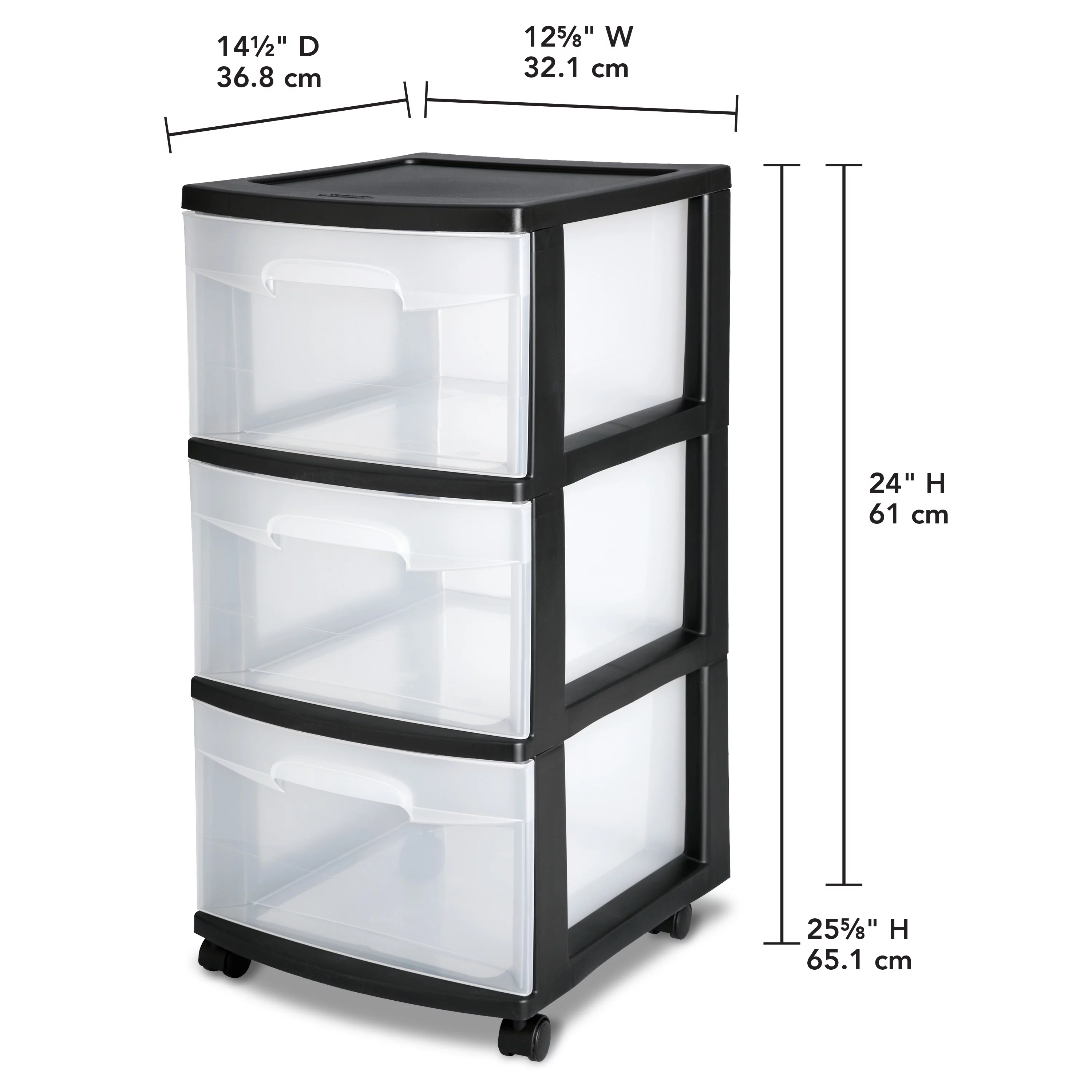Sterilite Plastic 3 Drawer Cart, Black, Adult