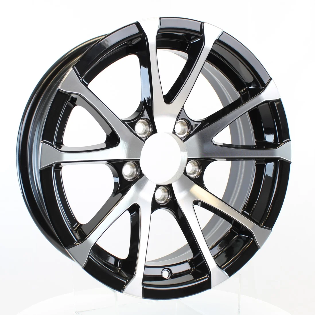 Aluminum Trailer Wheel 15X6 15 Inch Rim Black and Machined 5 Lug T0756545BM