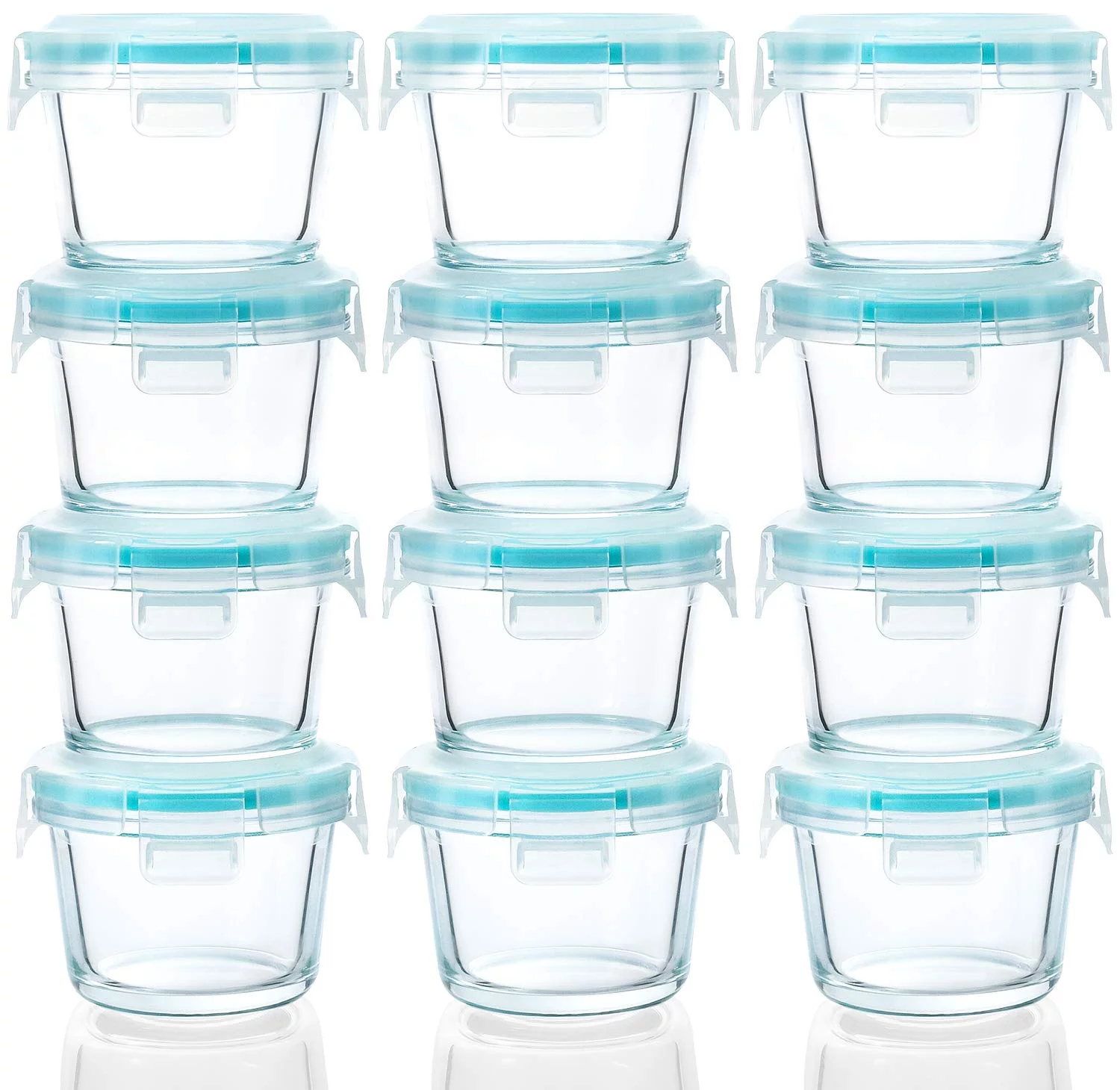 12-Pack 5 Oz, Glass Baby Food Storage Containers, Small Glass Jars with BPA-Free Snap Locking Lids, Airtight Food Containers, Freezer and Microwave Safe