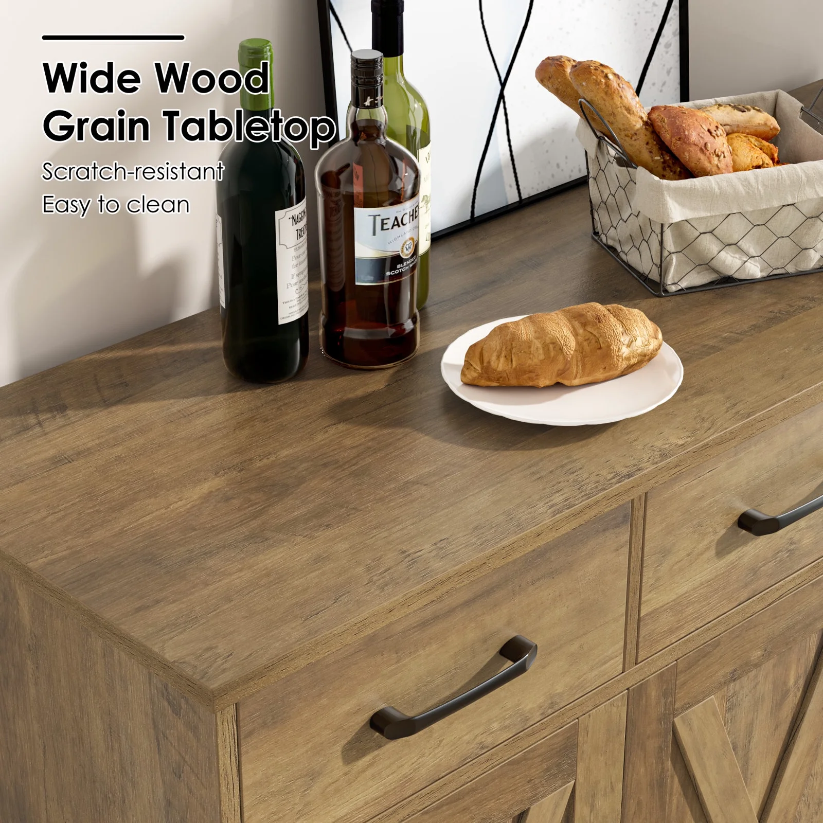 Homfa 42.5’’ Kitchen Buffet Sideboard Cabinet, 3 Drawers Farmhouse Storage Cabinet with Adjustable Shelf, Rustic Brown