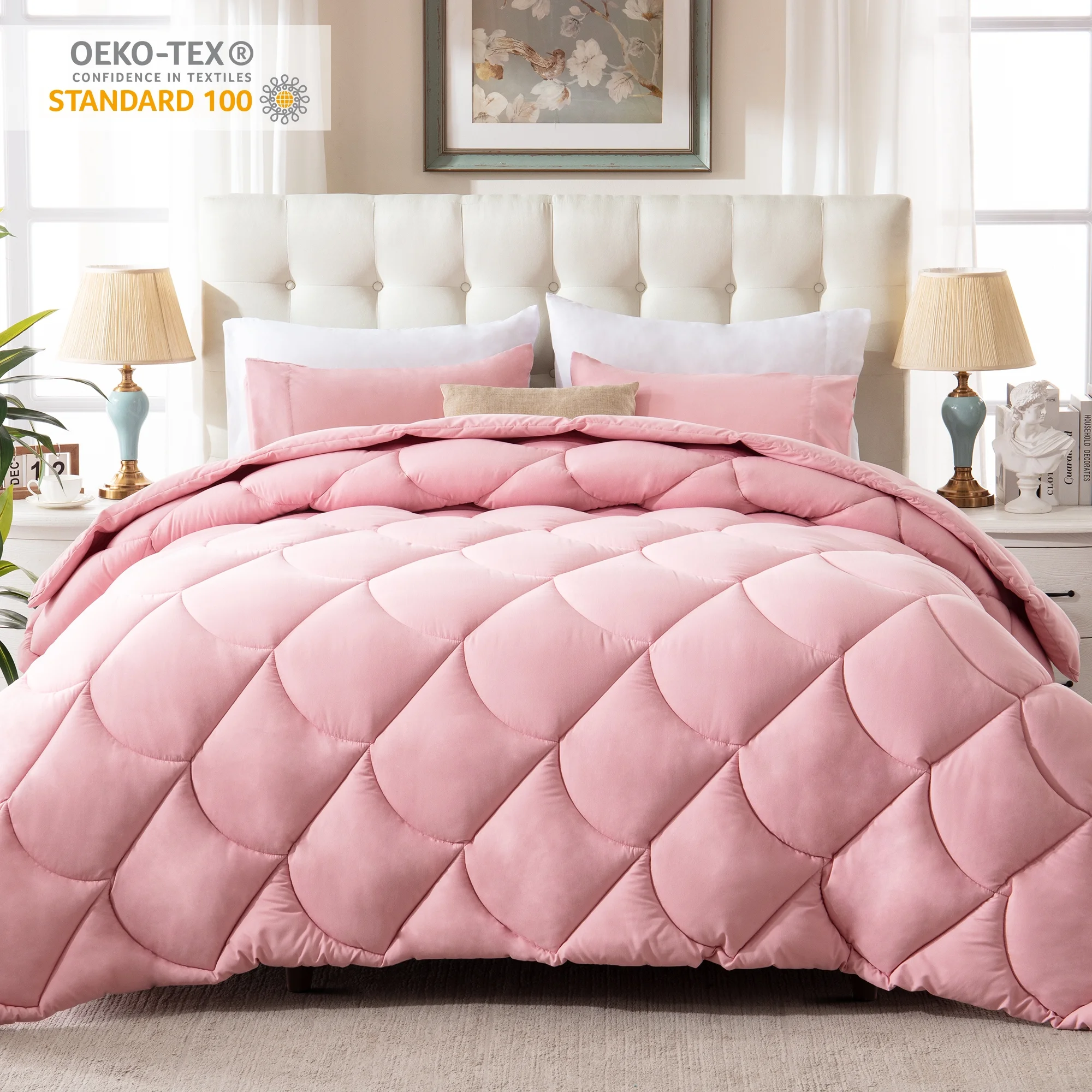 WhatsBedding 3 Pieces Bed in a Bag Comforter Set Duvet Insert,Reversible,California King,Pink